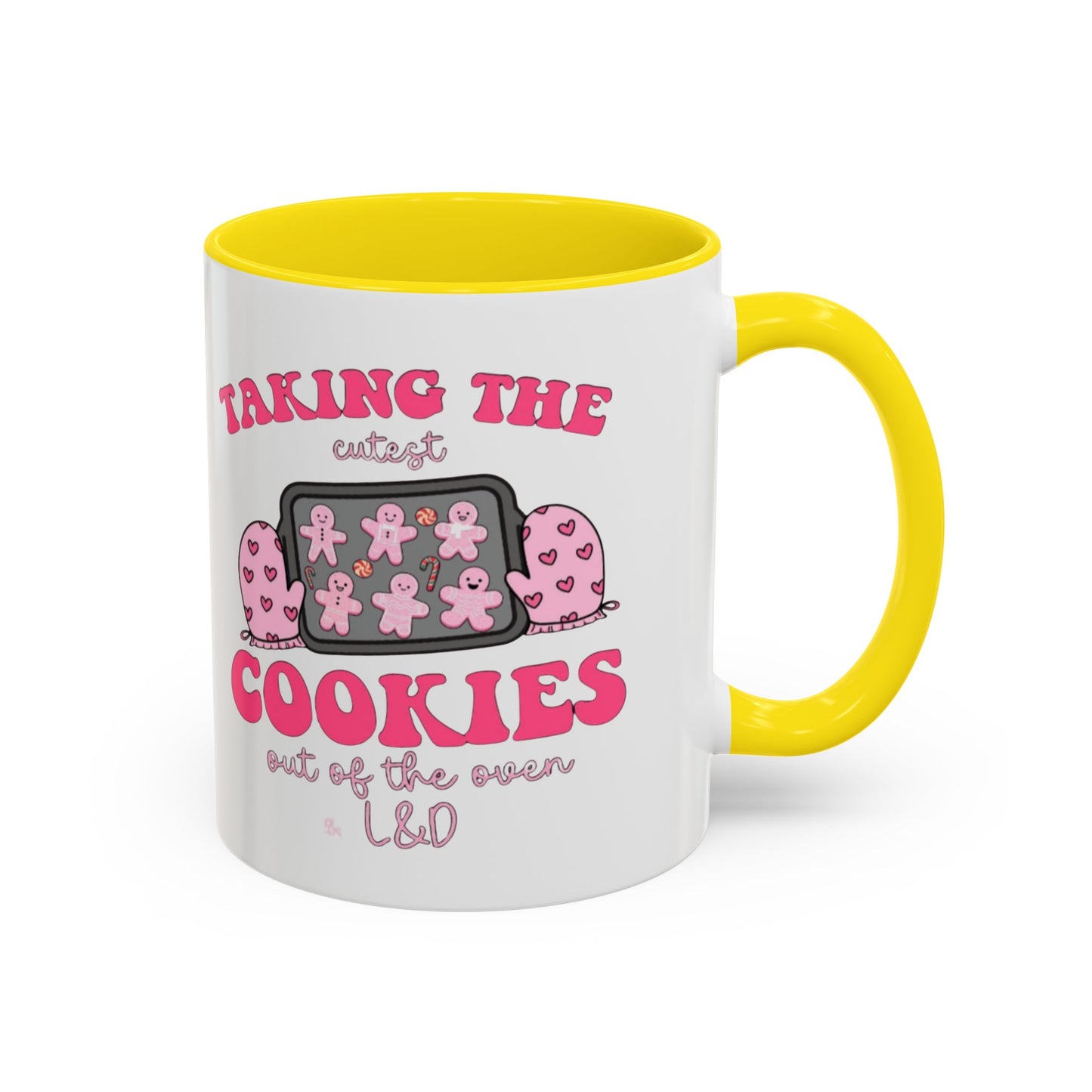 Accent Coffee Mug — "Taking the Cookies" Cute Pink Baking Design Coffee Cup for Fun Celebrations