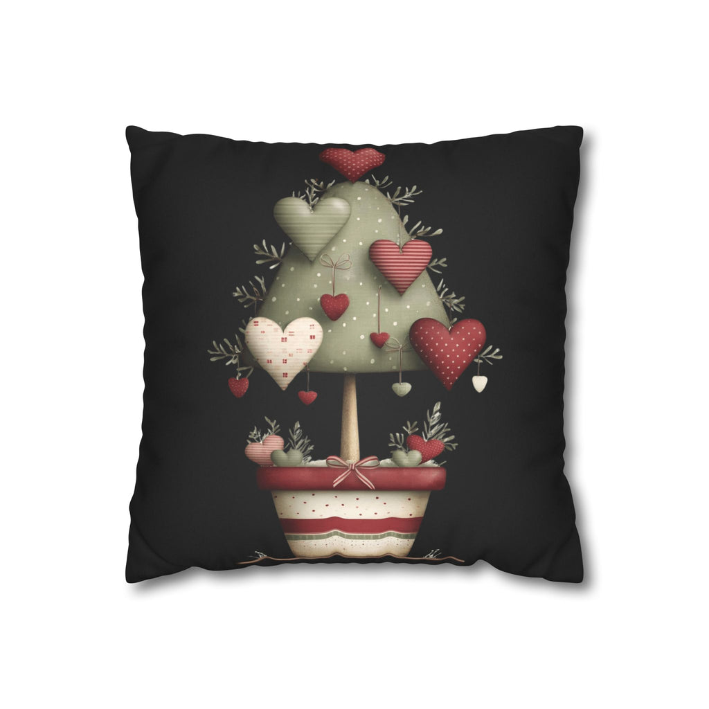 Valentine Heart Topiary Faux Suede Pillowcase CHRISTMAS PILLOW DÉCOR