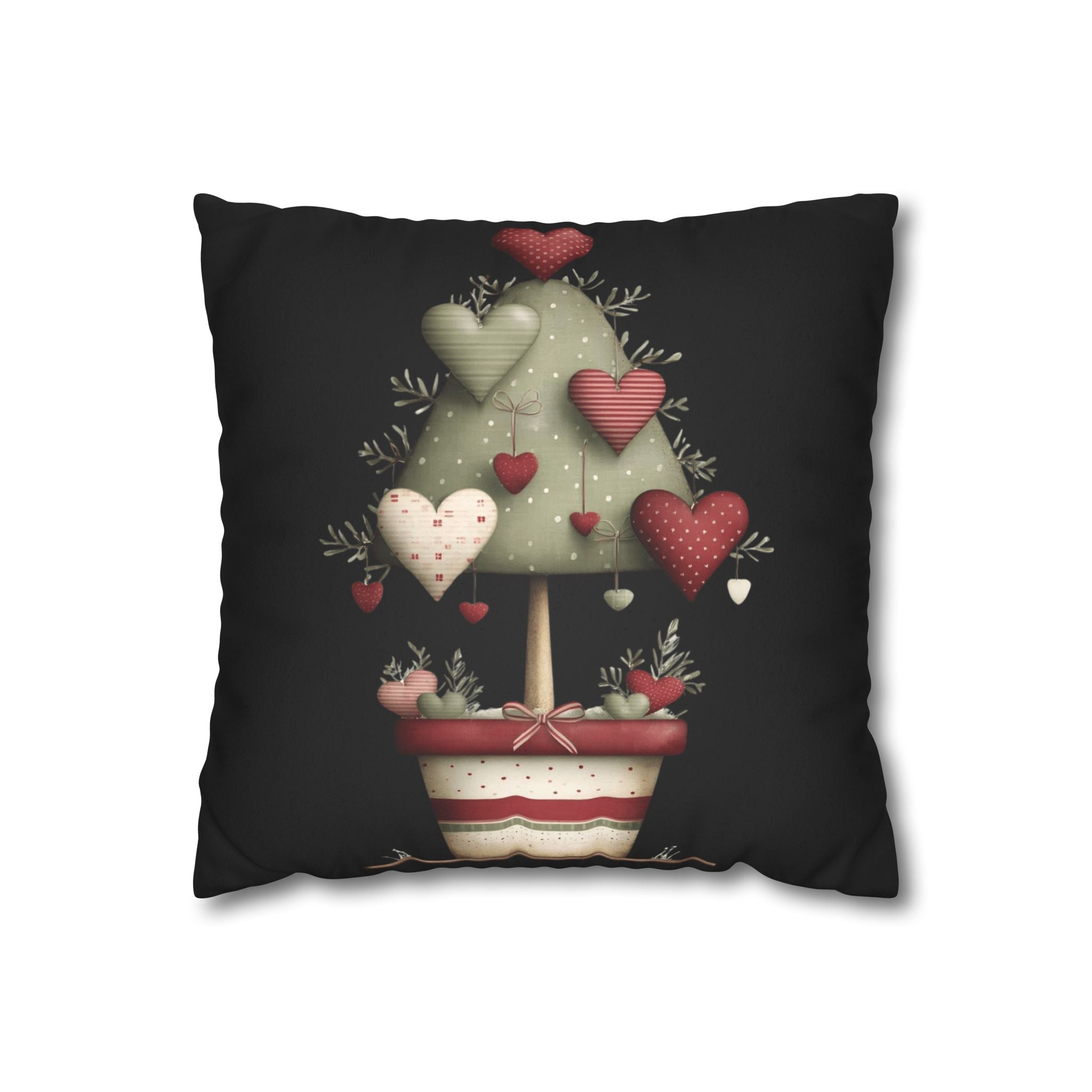 Valentine Heart Topiary Faux Suede Pillowcase CHRISTMAS PILLOW DÉCOR