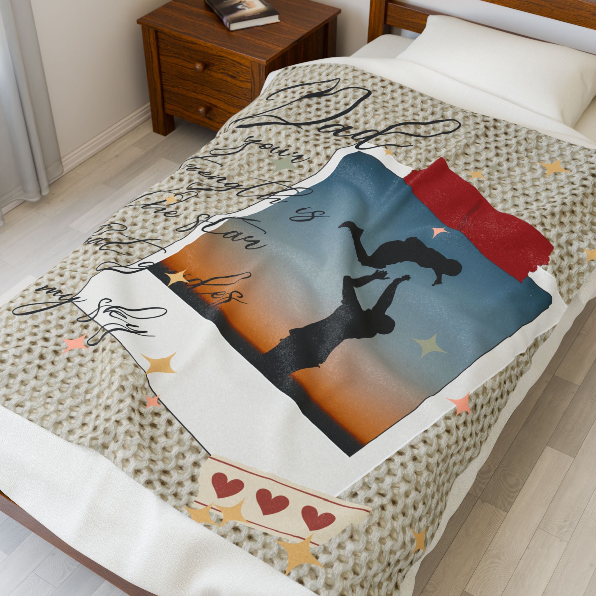 Dad Photo Collage Velveteen Plush Blanket  “Dad, your strength is the star that rules my sky” Great Christmas Gift