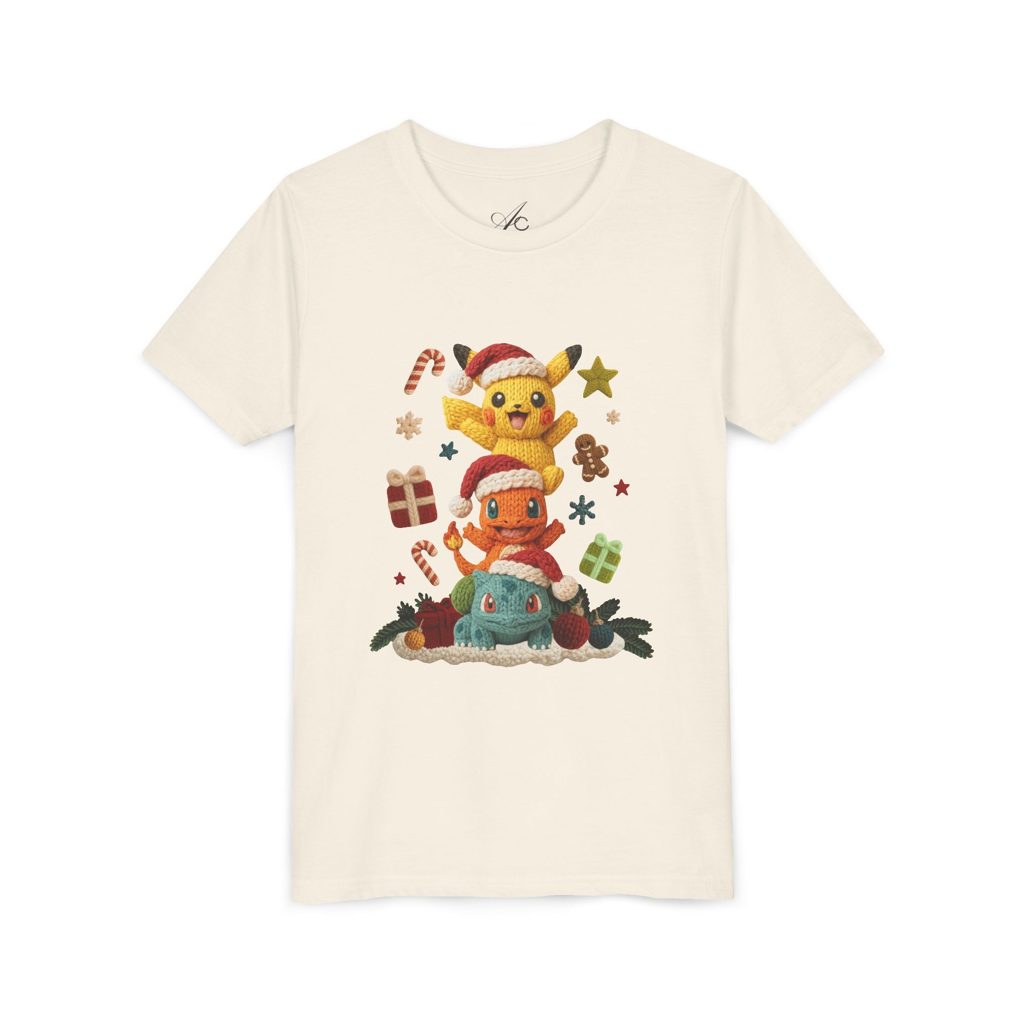 Kids Holiday Tee  Cute Stacked cartoon Characters Christmas Design