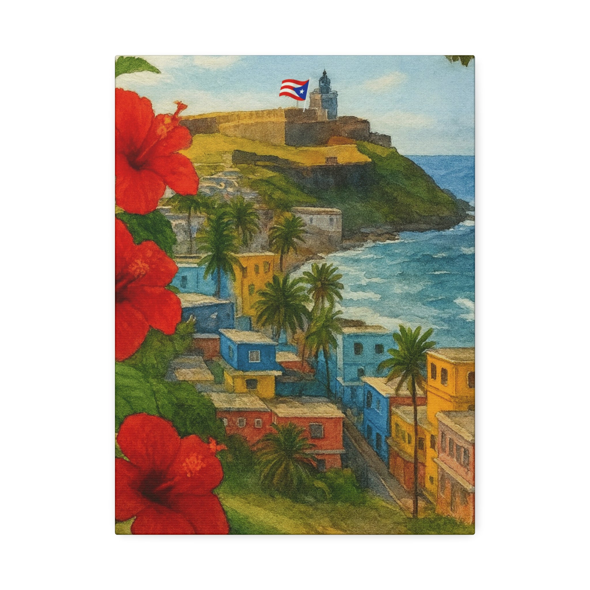 Puerto Rico Coastal Canvas Print — Old San Juan Seaside Wall Art (Stretched 1.5")