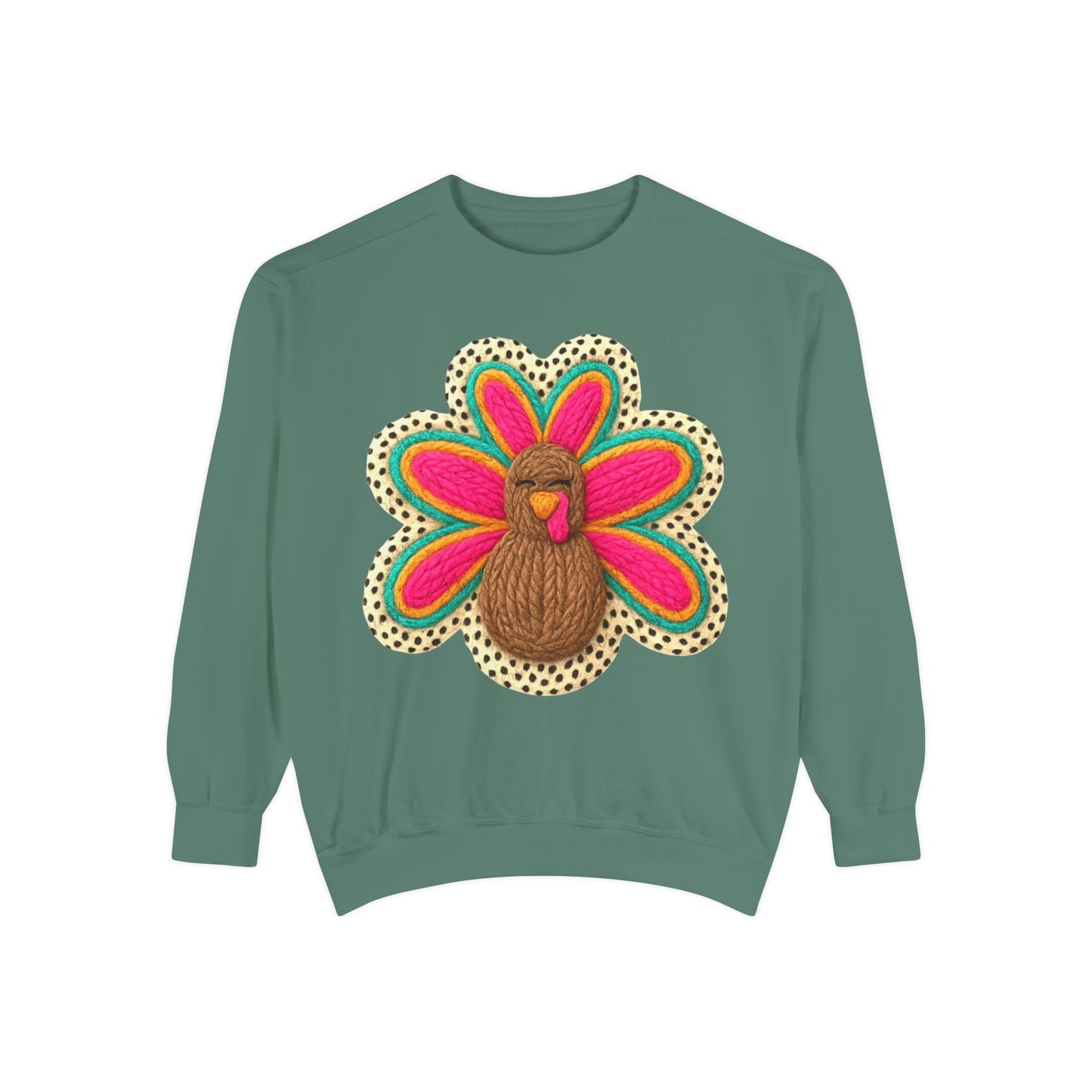 Festive Holiday Designs Turkey Patch Sweatshirt — Colorful Embroidered Thanksgiving Pullover