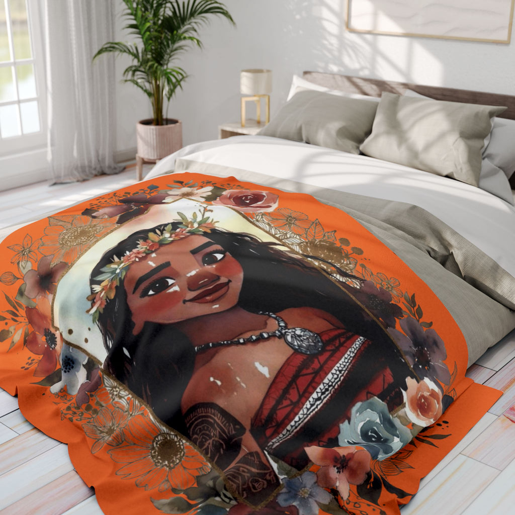 Moana-Inspired Floral Portrait Fleece Blanket