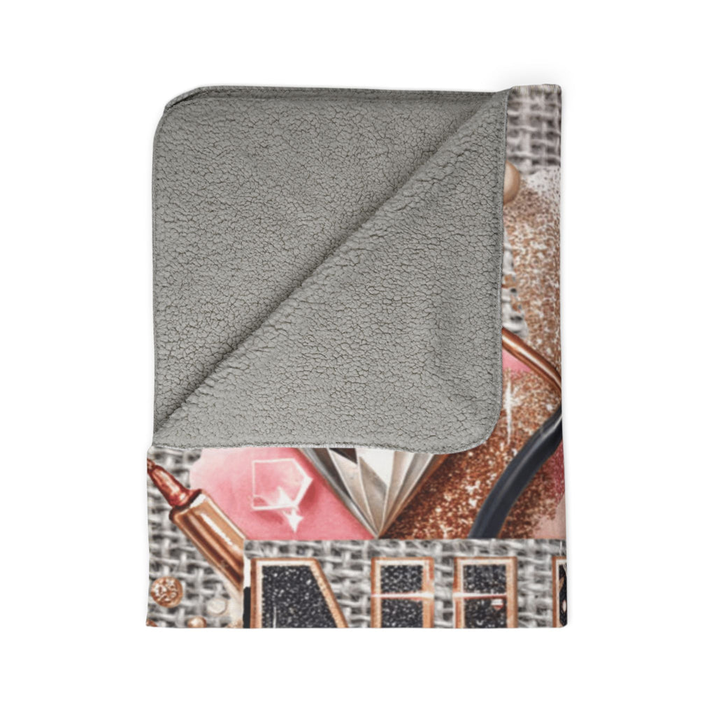 Nurse Fleece Sherpa Blanket — Pink Glam Stethoscope & Roses Cozy Throw