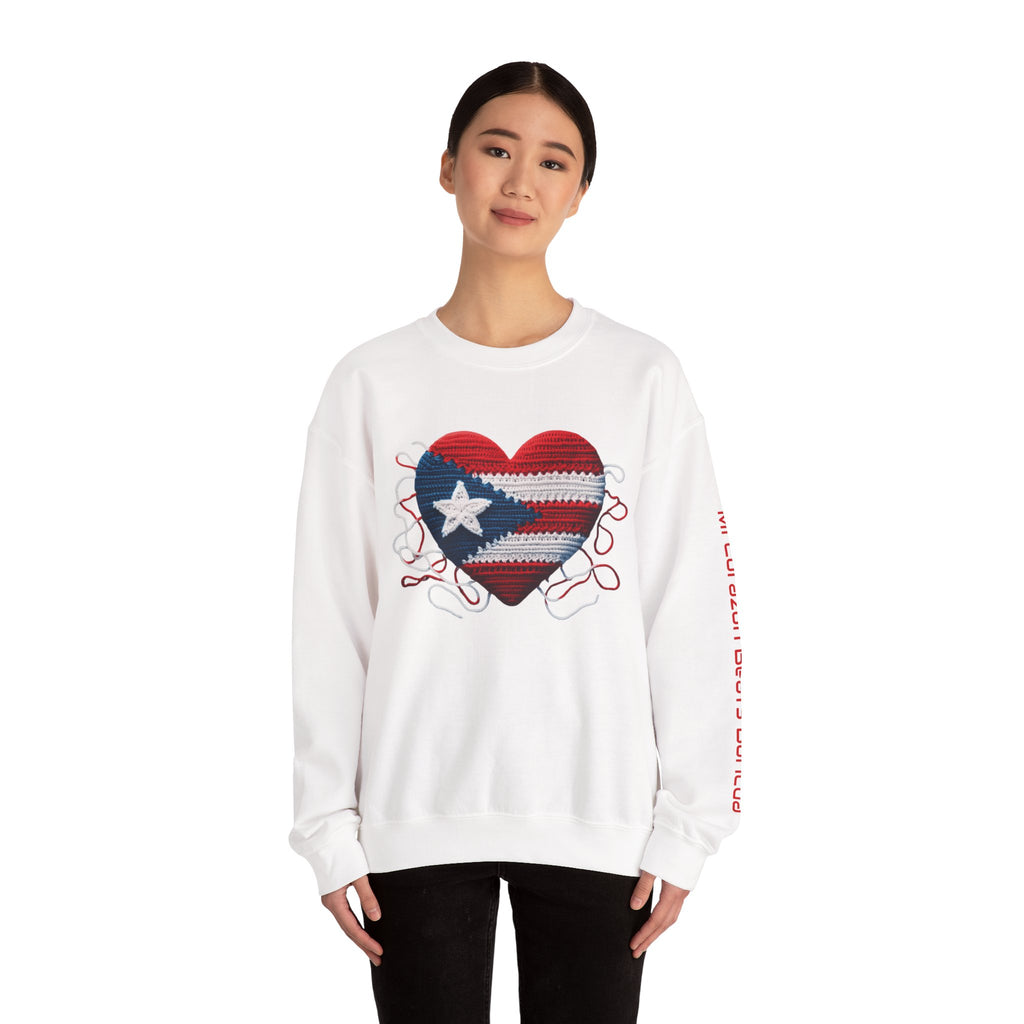 Puerto Rico Heart Crewneck Sweatshirt  Puerto Rican Flag Heart Knit Design