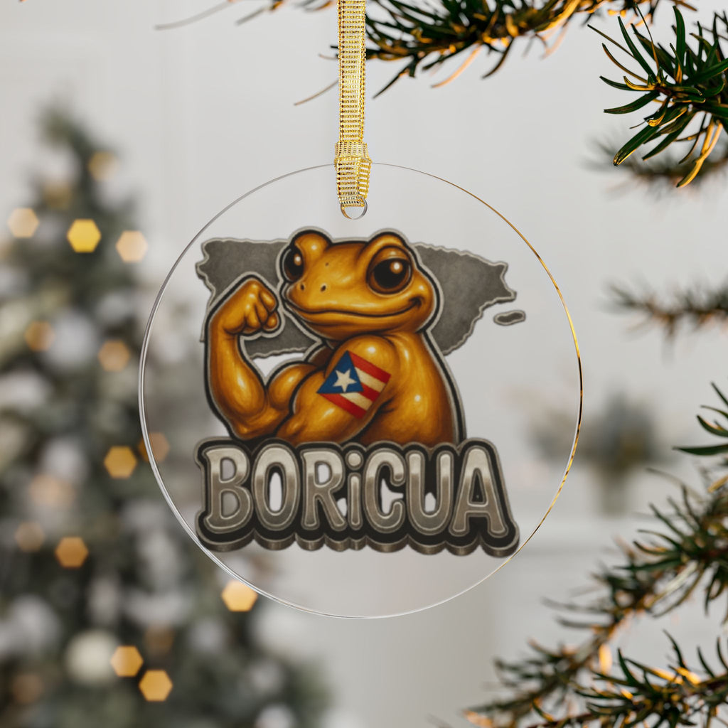 Boricua Frog Acrylic Ornament  Puerto Rican Pride Holiday Decoration