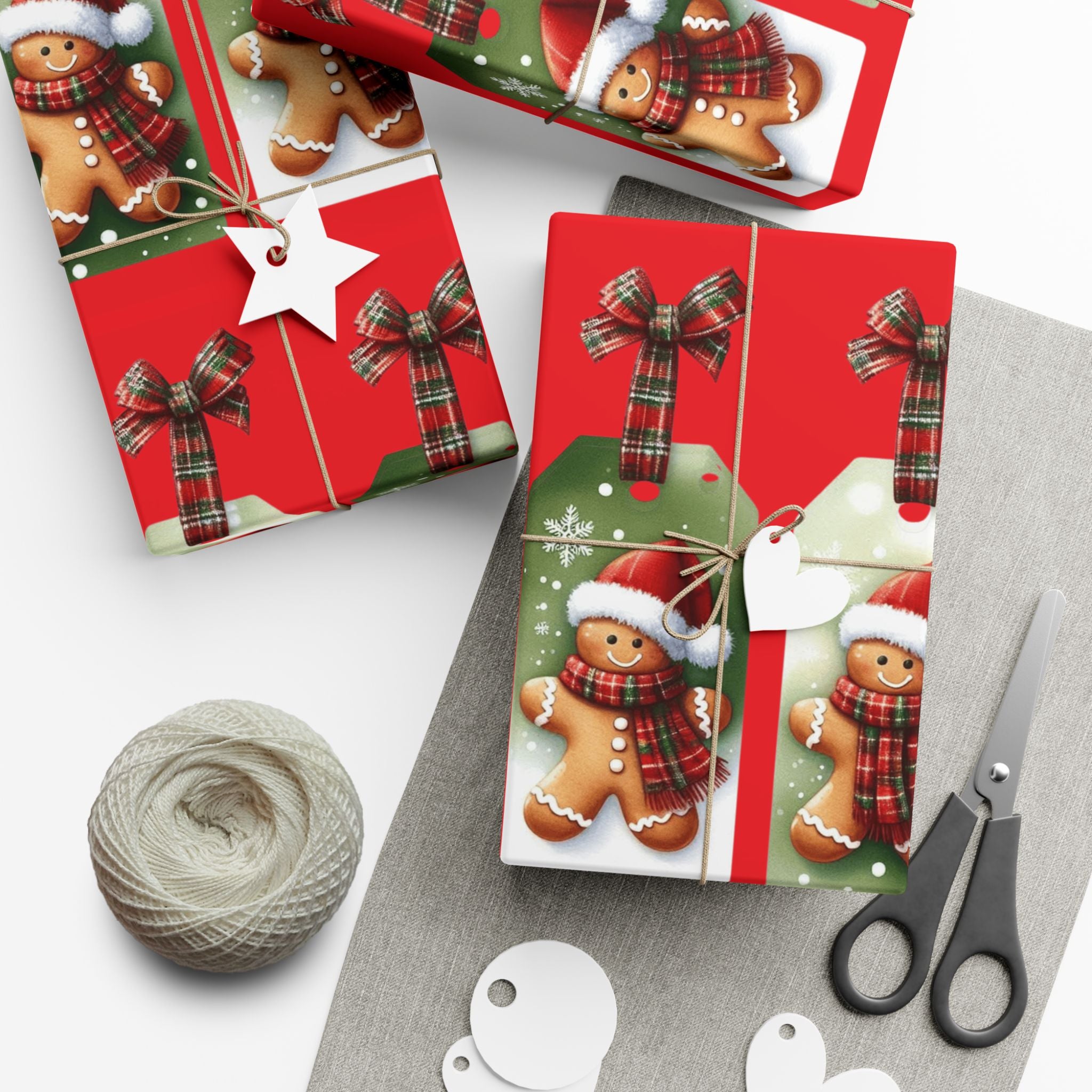 Christmas Gingerbread & Plaid Gift Wrap Paper – Holiday Present Wrapping Sheets