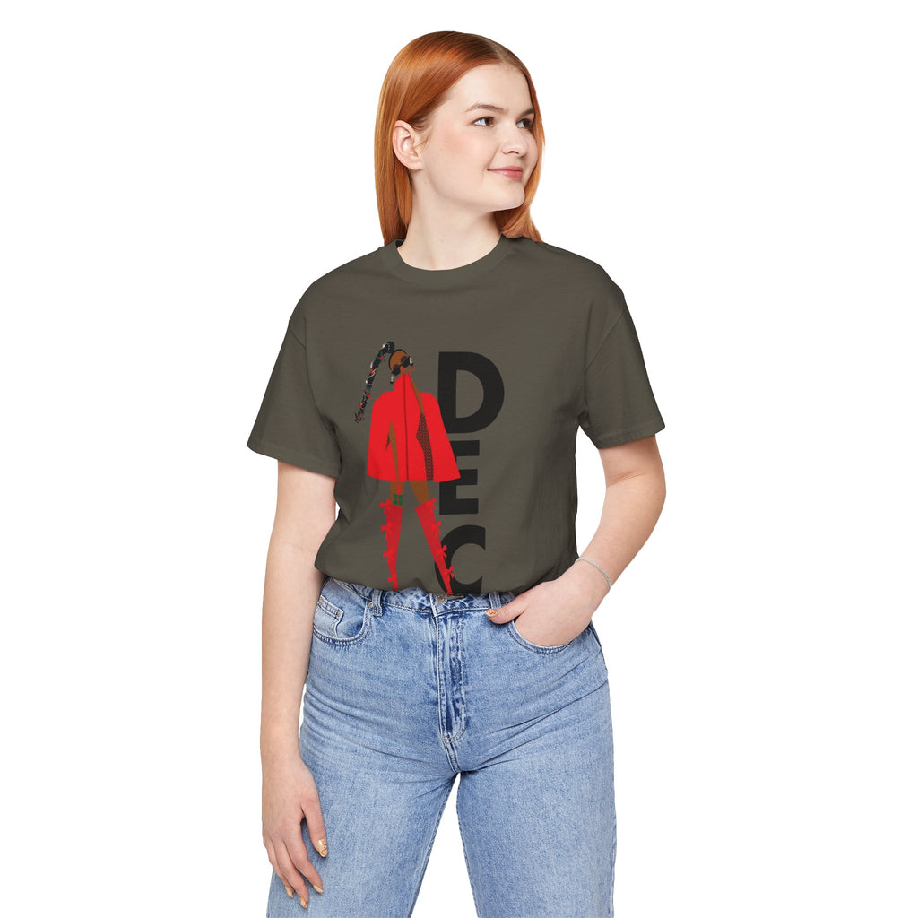 December Fashion Tee  Red Coat Model Graphic Shirt