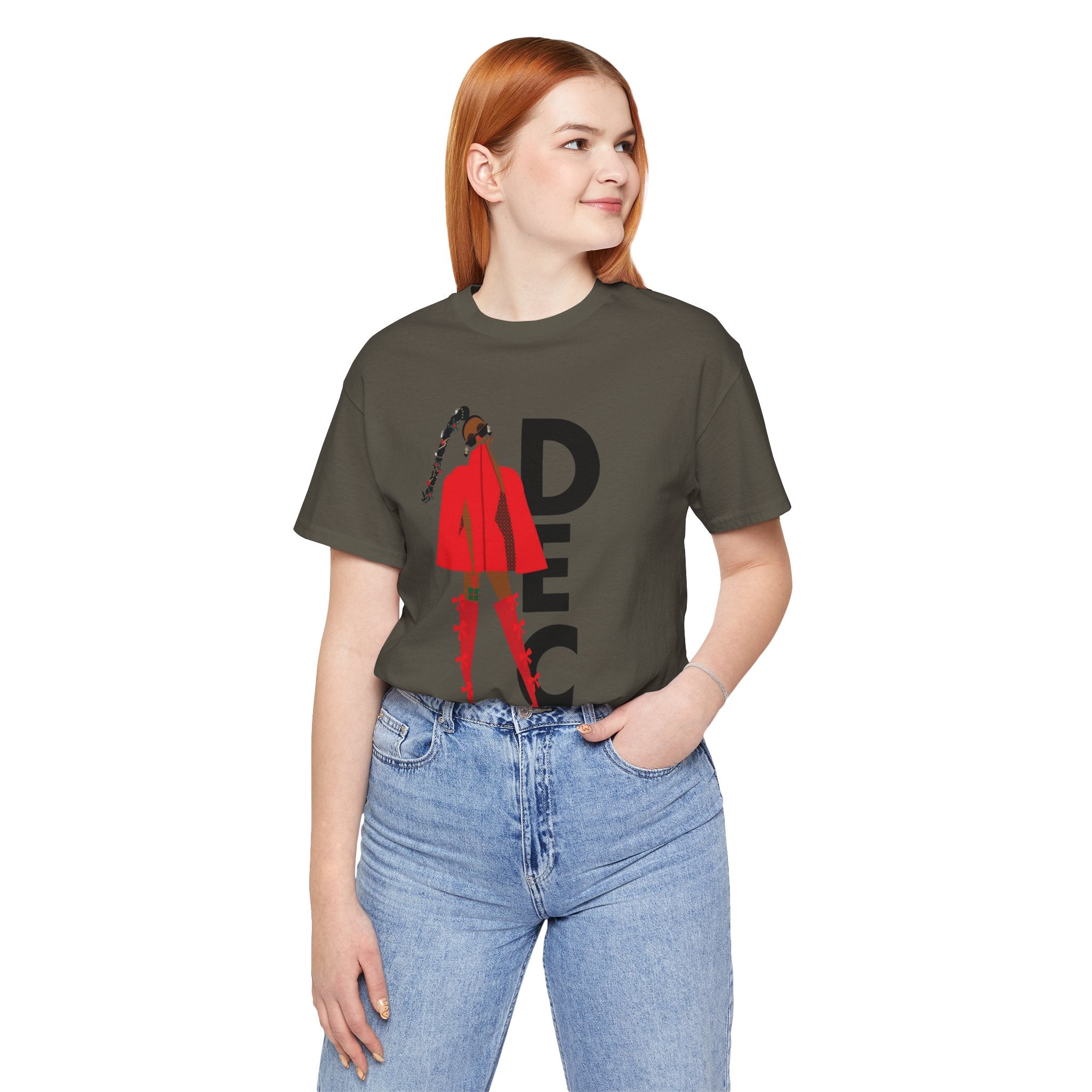 December Fashion Tee  Red Coat Model Graphic Shirt