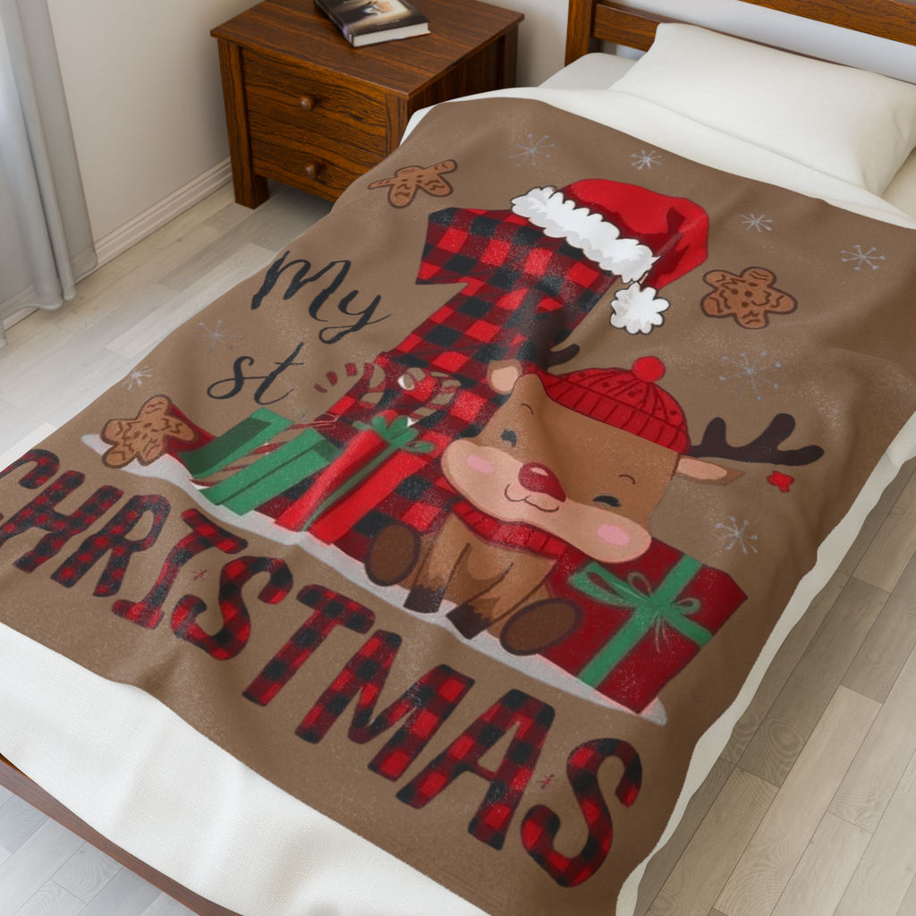 Santa’s Little Snuggle Blanket My 1st Christmas Reindeer Velveteen Plush Blanket