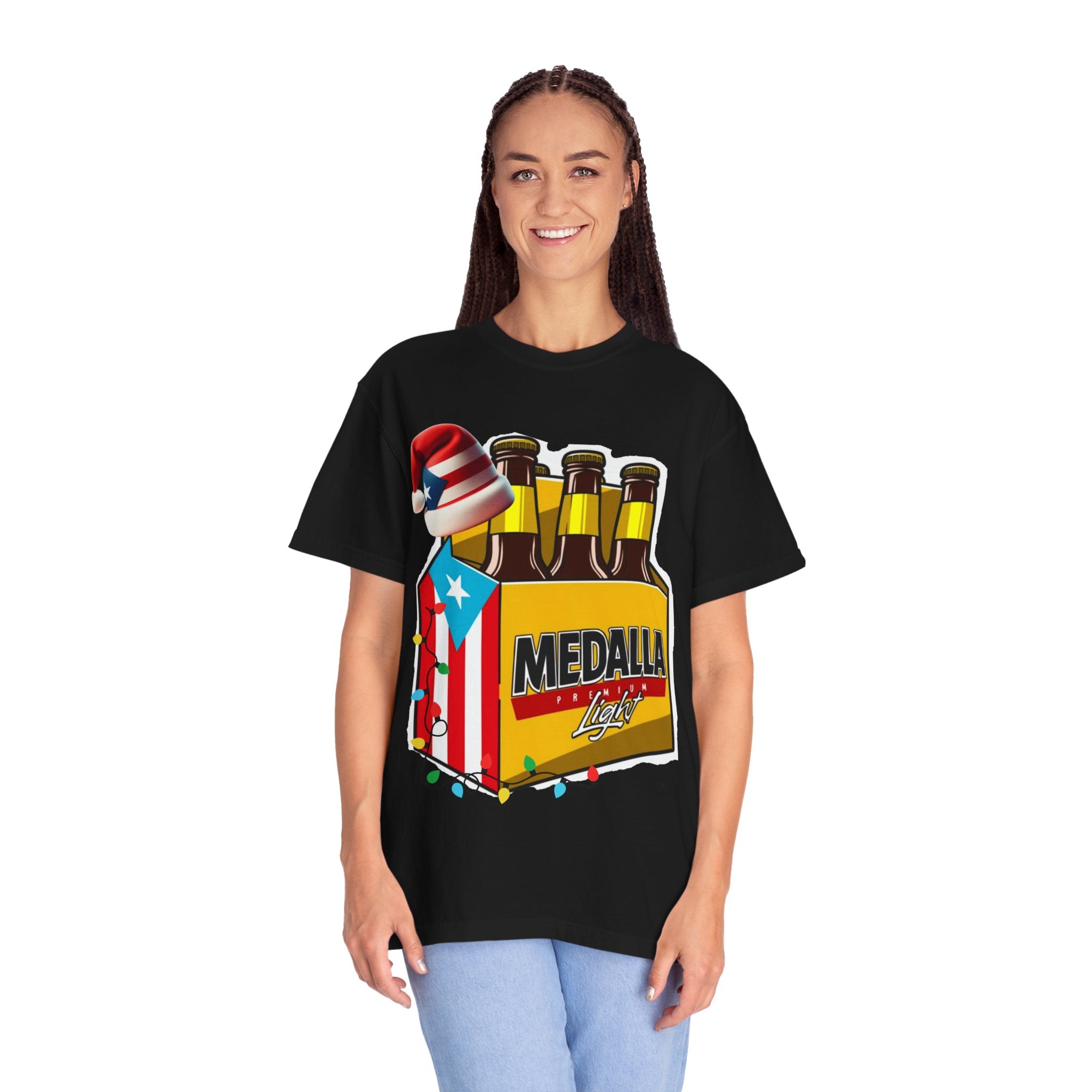 Medalla Light Beer T-Shirt  Navidad Boricua Holiday Tee Puerto Rico’s Navidades