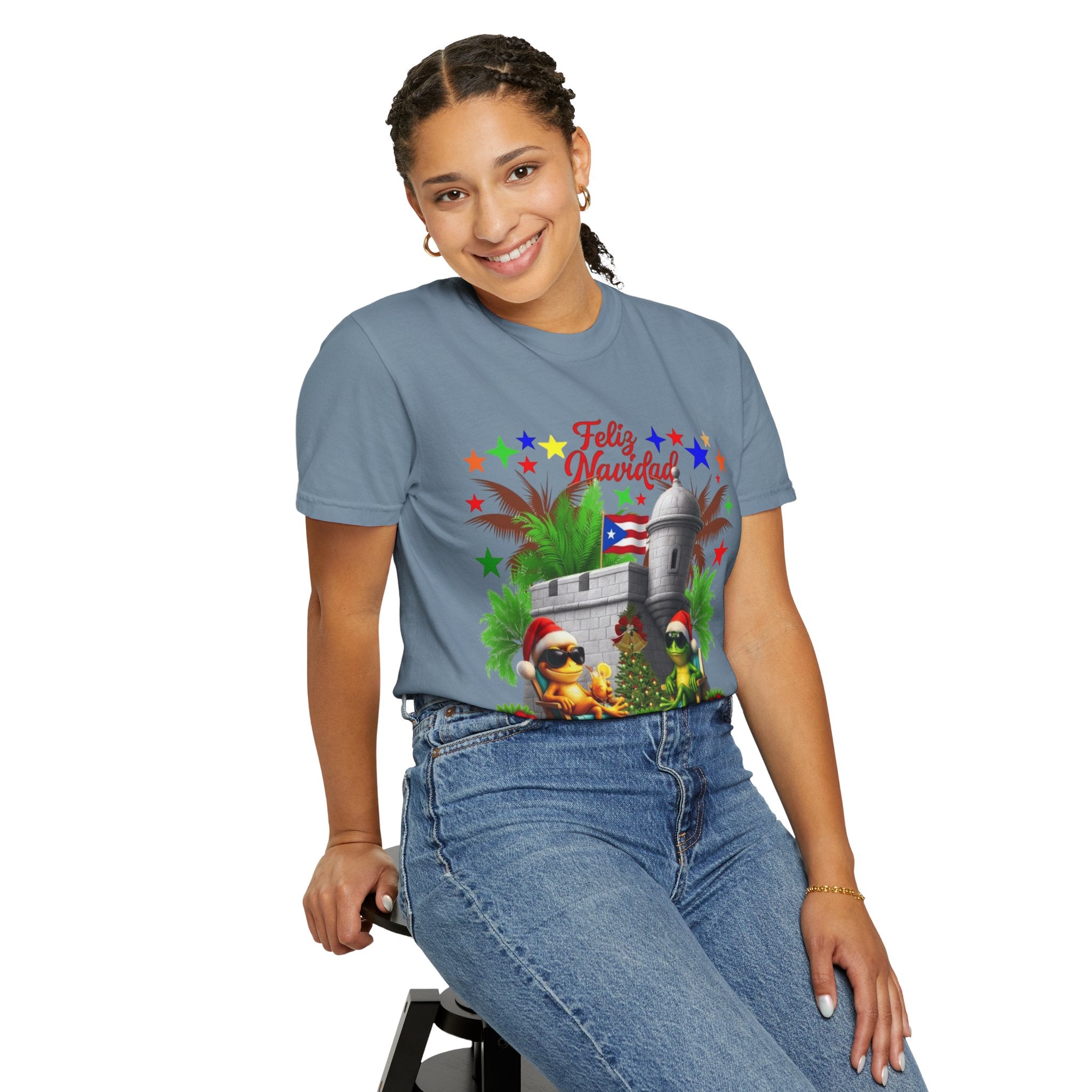 Feliz Navidad Puerto Rico T-Shirt  Castillo & Coquí Holiday Tee Puerto Rico Navidades