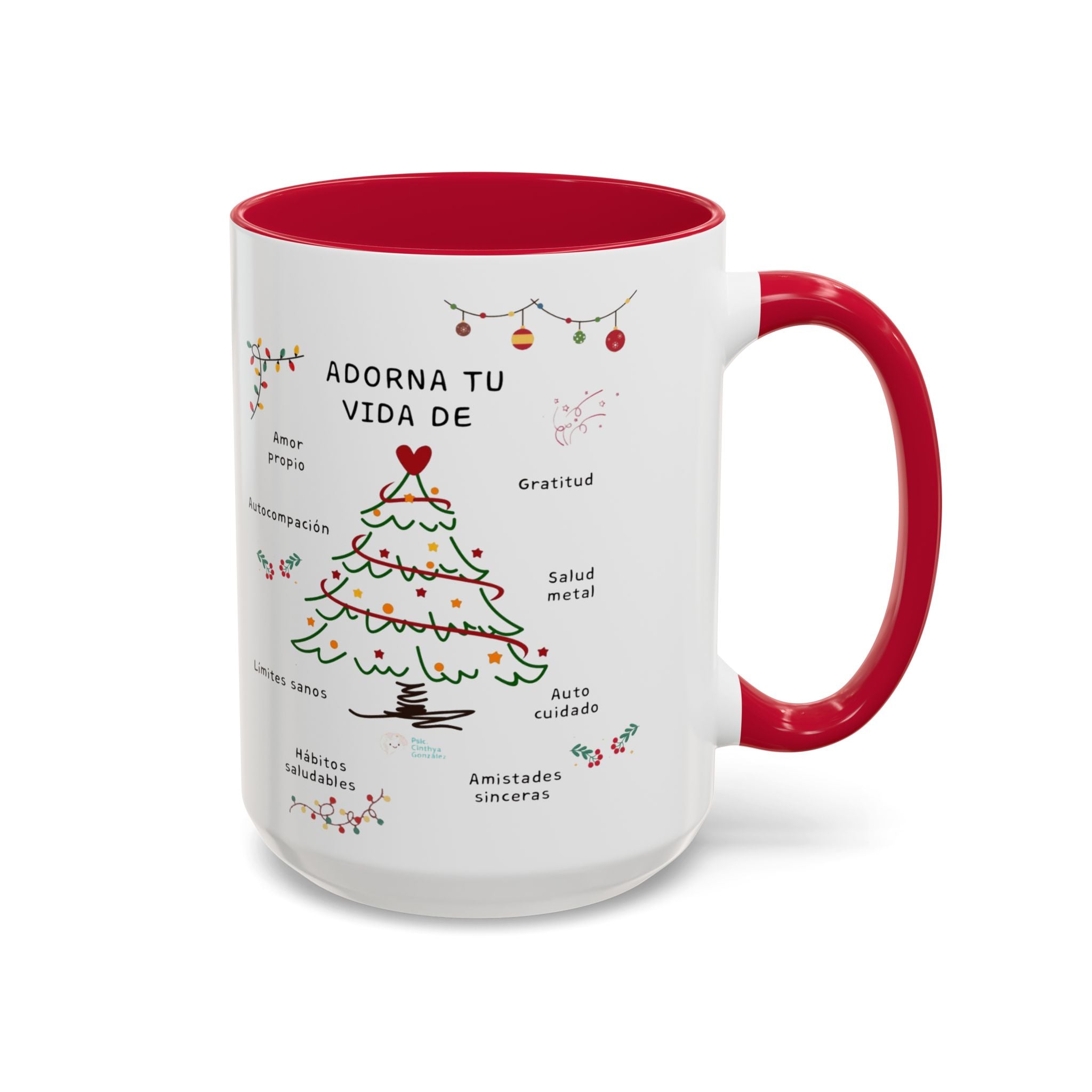 Mug — 'Adorna Tu Vida' Christmas Tree Spanish Holiday Coffee Mug (11oz/15oz)