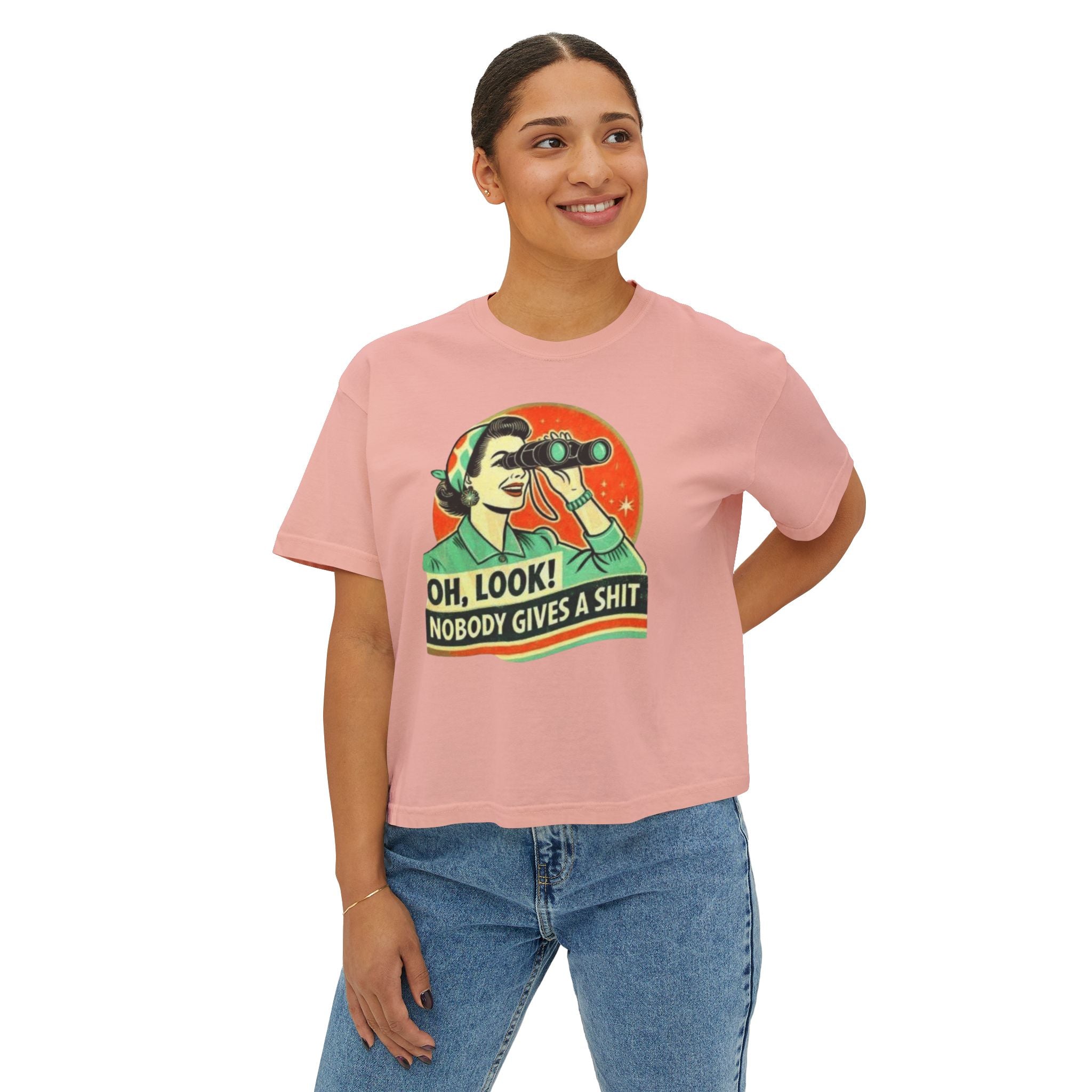 Graphic Tee — "Oh, Look! Nobody Gives a Shit" Retro Binoculars Design
