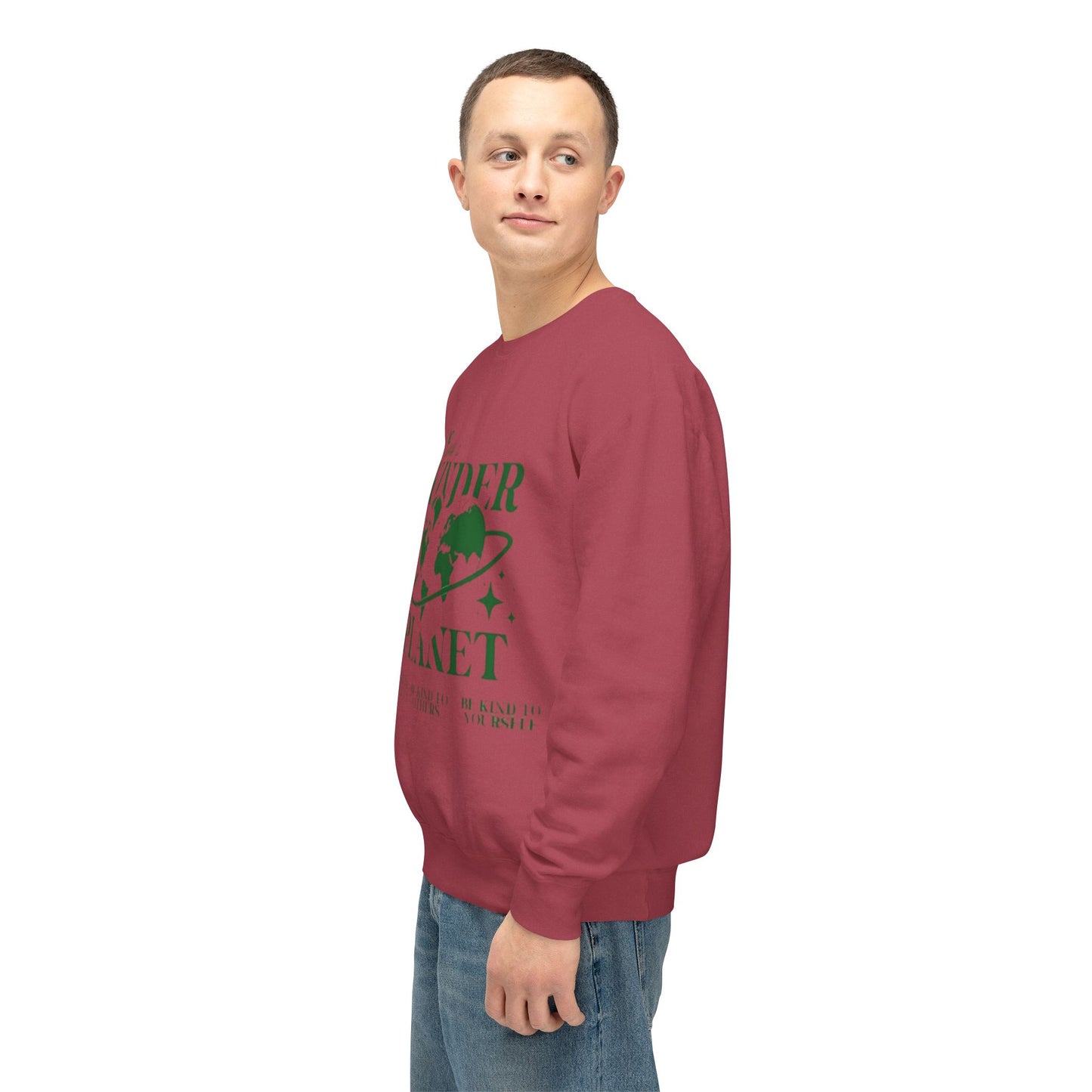 Kinder Planet Crewneck Sweatshirt Eco-Friendly Earth Day Graphic Pullover