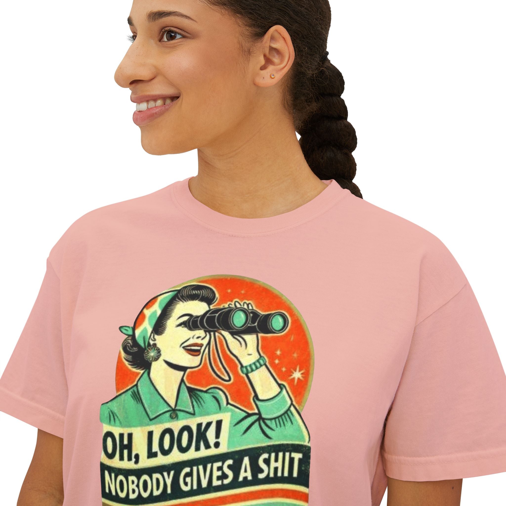 Graphic Tee — "Oh, Look! Nobody Gives a Shit" Retro Binoculars Design