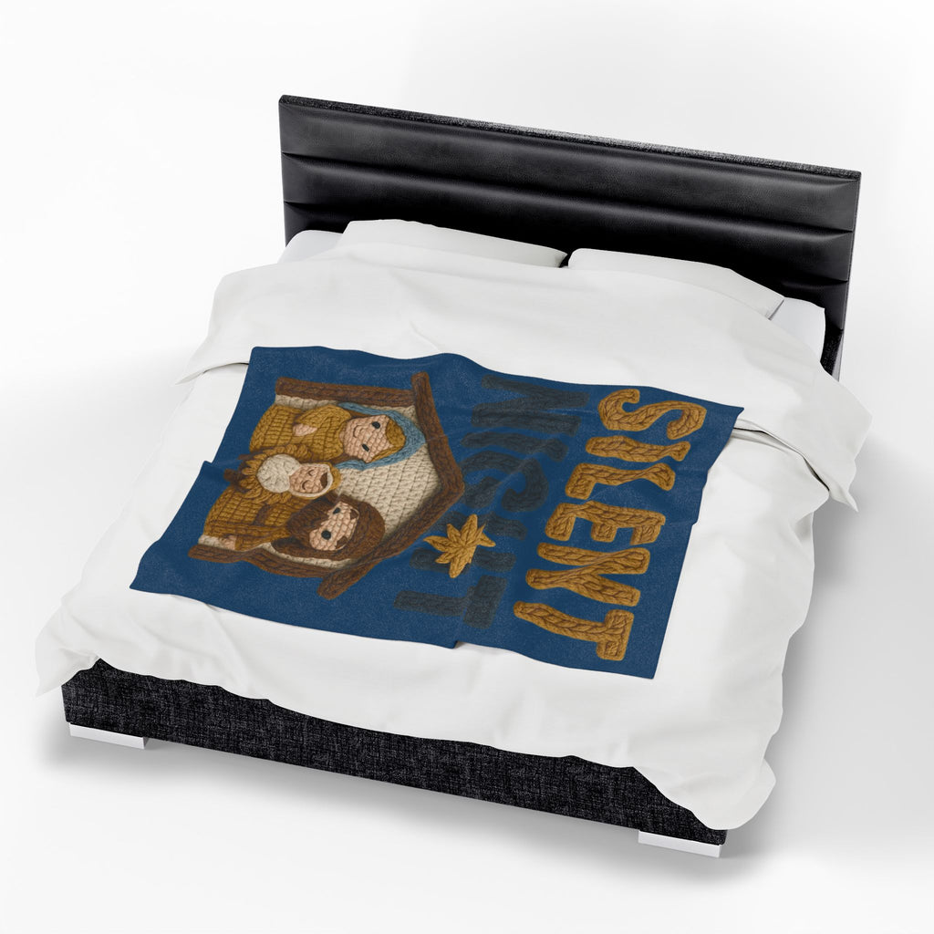 Silent Night Nativity Velveteen Plush Blanket  Cozy Christmas Baby Jesus Manger Throw