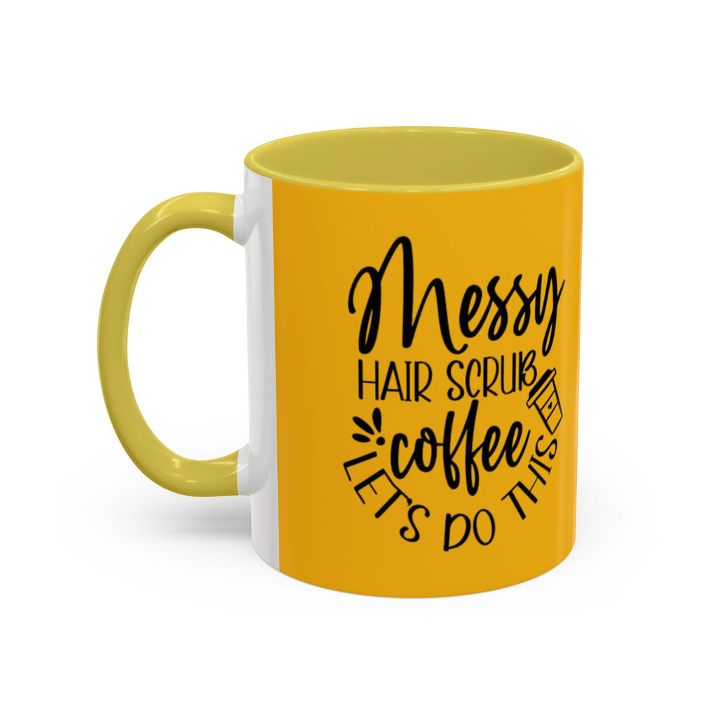 Holiday Coffee Cups with Festive Quotes & Designs Messy Hair Coffee Mug - Fun Yellow Ceramic Cup for Coffee Lovers