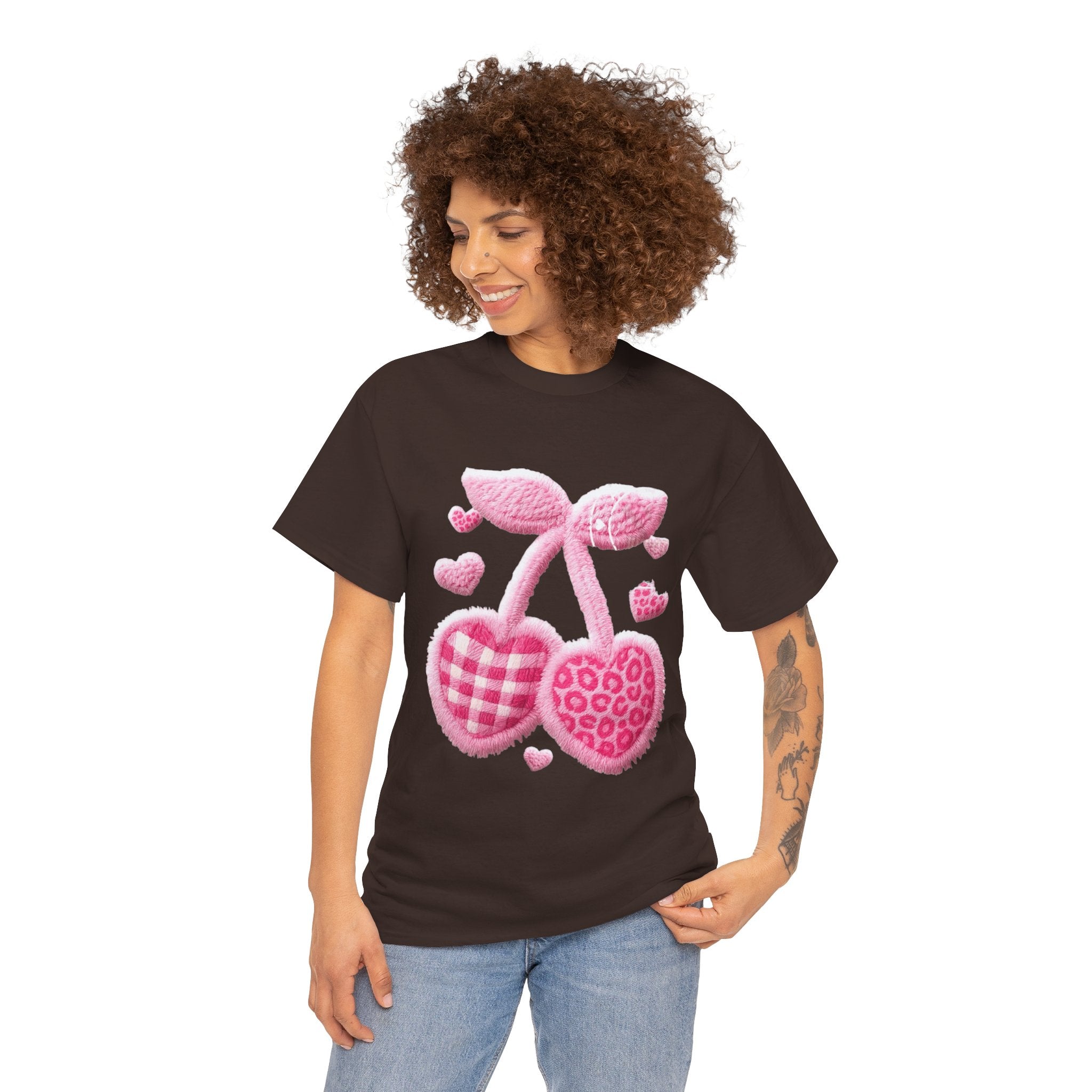 Pink Heart Cherries Tee  LOVE Graphic Valentine T-Shirt