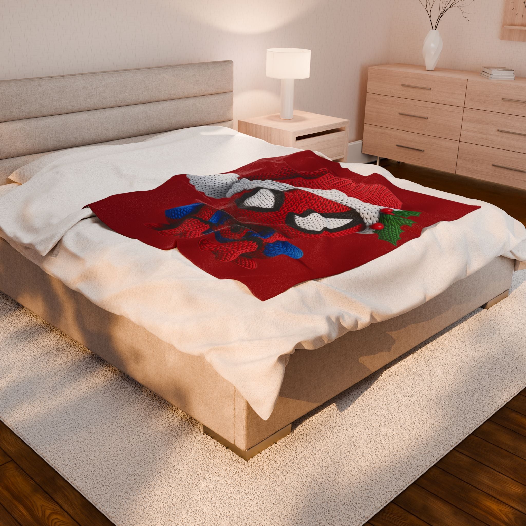Magical Christmas Cartoon Blanket Christmas Spider Plush Blanket Cute Santa Hat Knit Spider-Man Throw