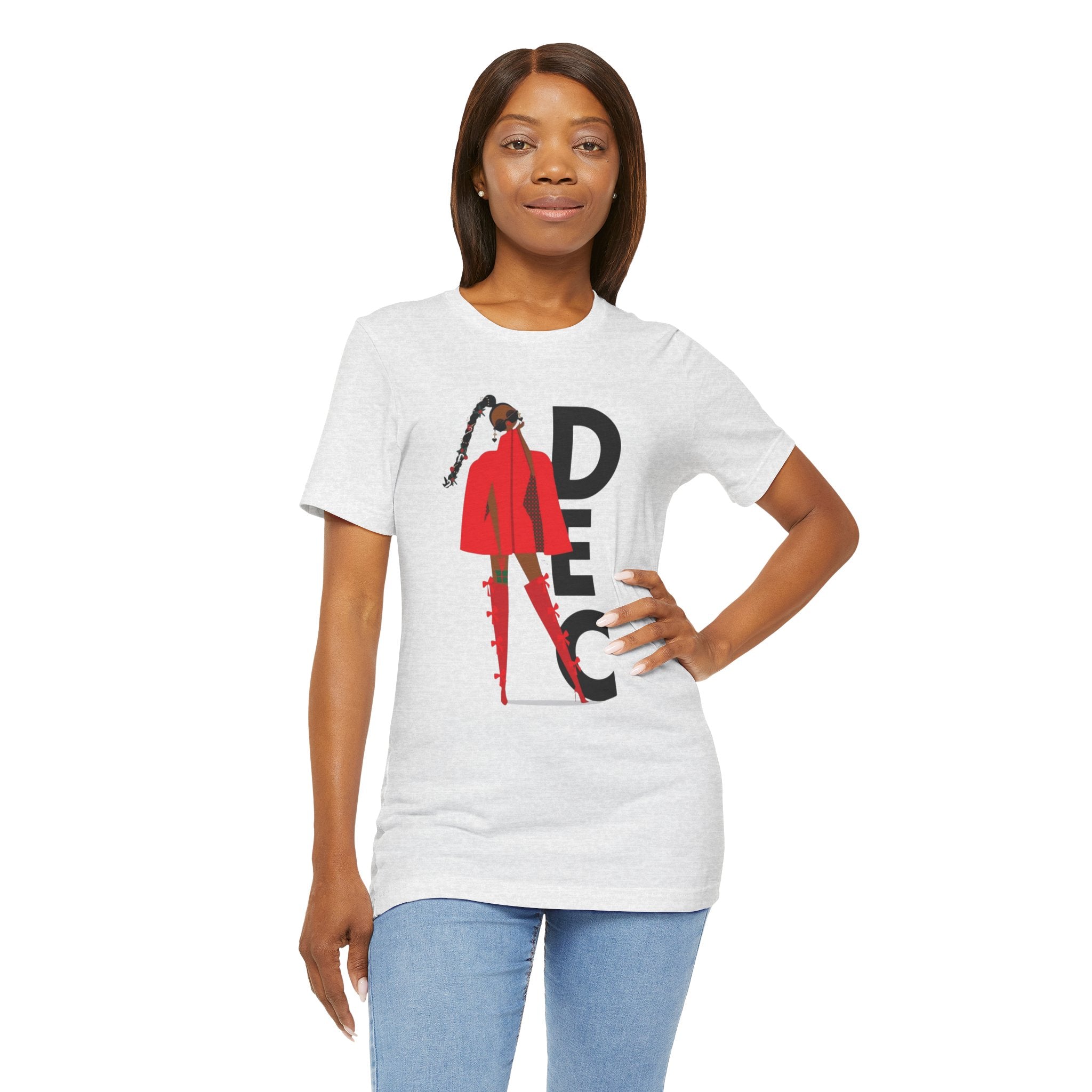 December Fashion Tee  Red Coat Model Graphic Shirt