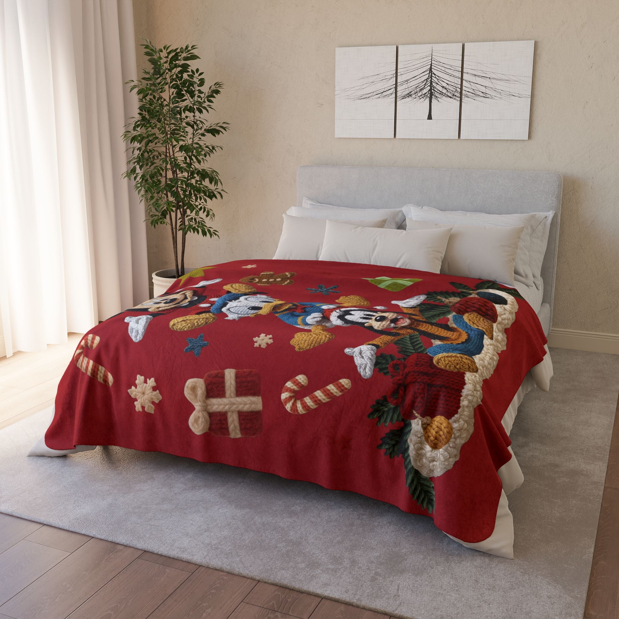 Winter Wonderland Cartoon Fleece Blanket Christmas Disney Fleece Sherpa Blanket  Mickey, Donald & Goofy Holiday Throw