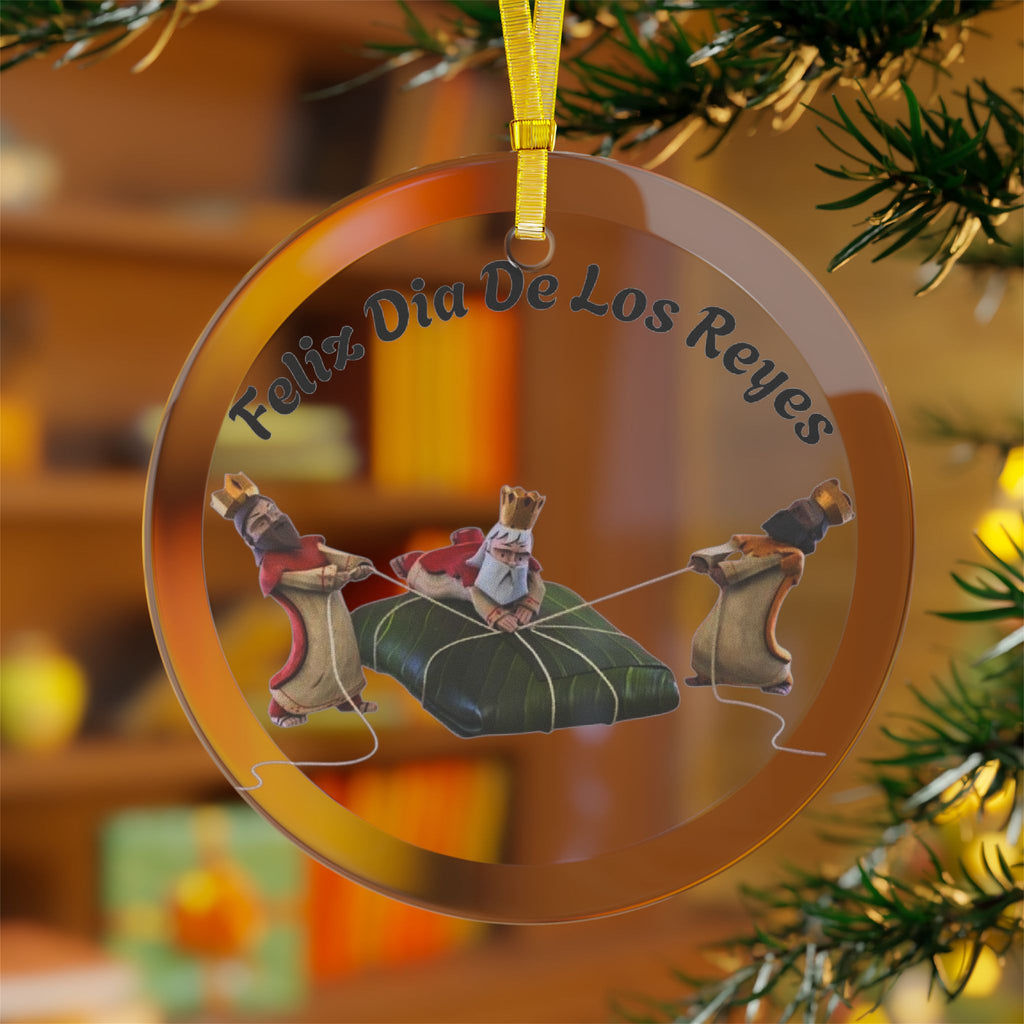 Boricua holiday keepsake Tres Reyes Magos ornament Glass Ornaments