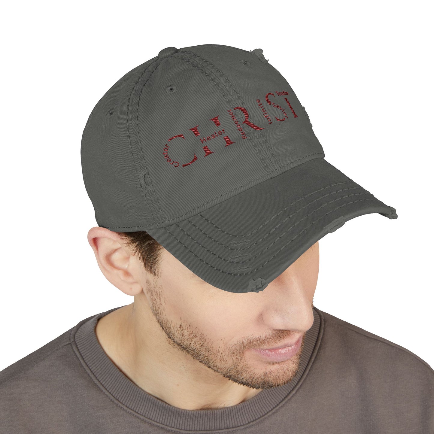 Distressed Embroidered 'CHRIST' Dad Hat — Vintage Christian Baseball Cap