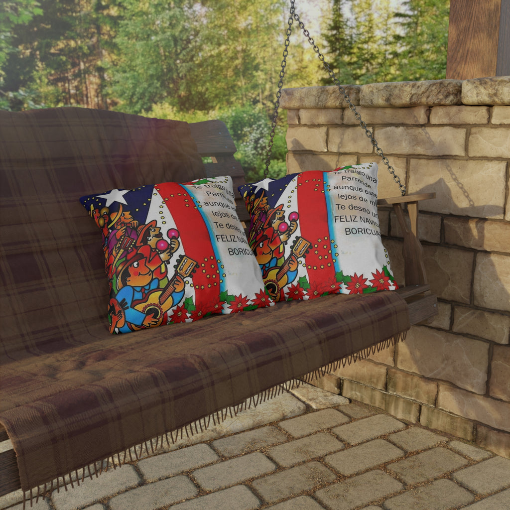 Puerto Rican Christmas Outdoor Pillow — "Te traigo una Parranda" Festive Boricua Holiday Decor