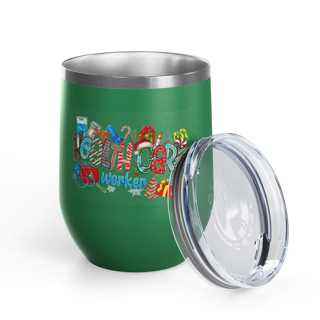Healthcare Worker 12oz Wine Tumbler — Colorful Holiday Medical Staff Gift Medical Christmas Mug