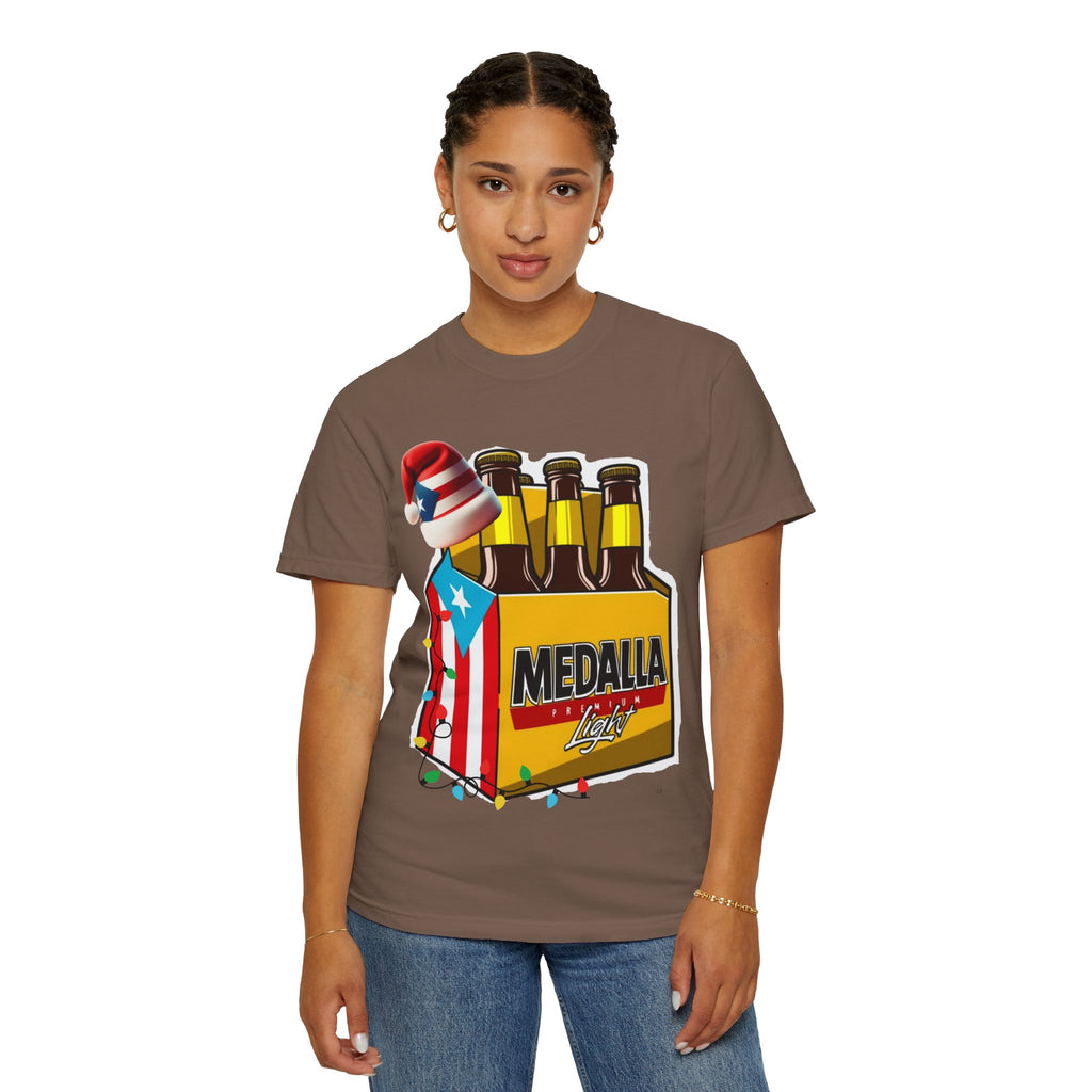 Medalla Light Beer T-Shirt  Navidad Boricua Holiday Tee Puerto Rico’s Navidades