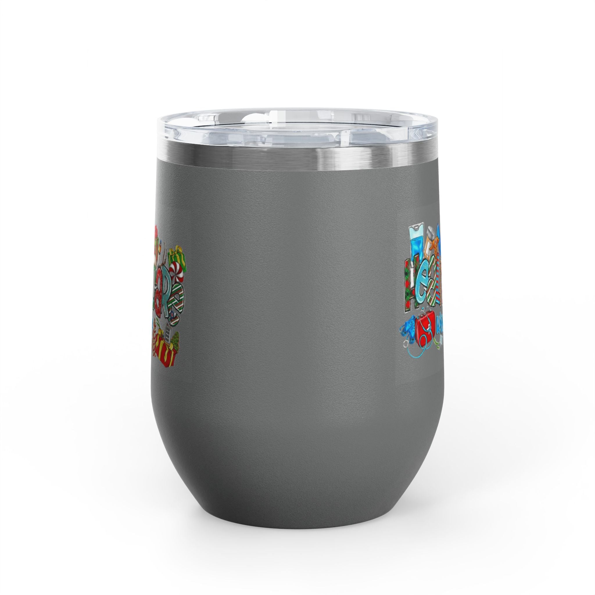 Healthcare Worker 12oz Wine Tumbler — Colorful Holiday Medical Staff Gift Medical Christmas Mug