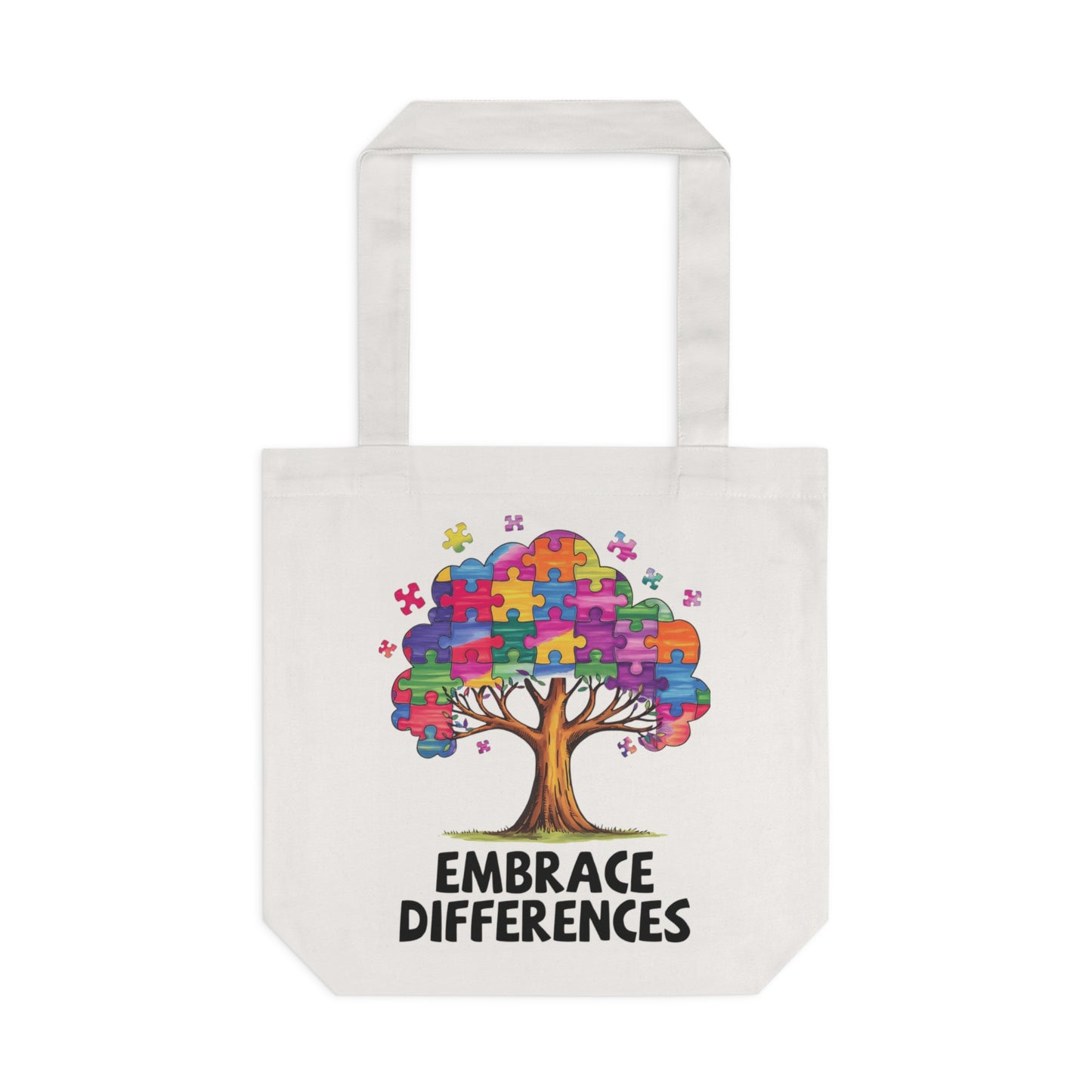 Colección Conciencia y Orgullo Autista Colorful Puzzle Tree Cotton Tote Bag - Eco-Friendly & Stylish Shopping Bag