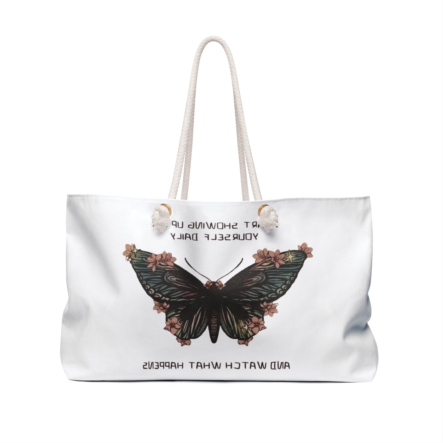 Empowerment Weekender Bag, Inspirational Travel Tote, Motivational Gym Bag, Stylish Butterfly Luggage, Butterfly Quote Carryall