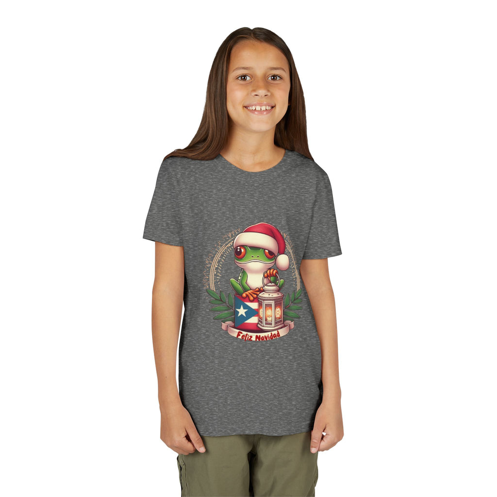 Kids Tee Cute Frog with Puerto Rican Flag & Lantern (Feliz Navidad)