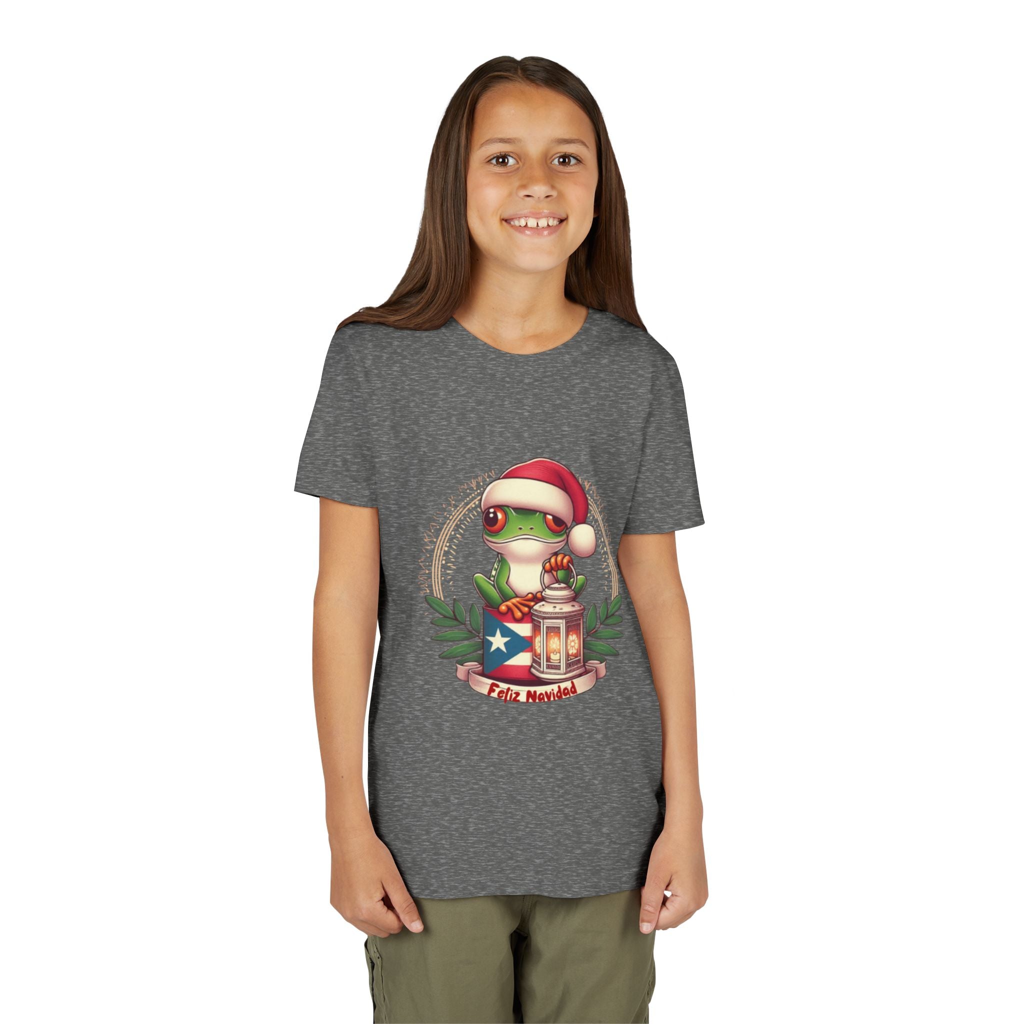 Kids Tee Cute Frog with Puerto Rican Flag & Lantern (Feliz Navidad)