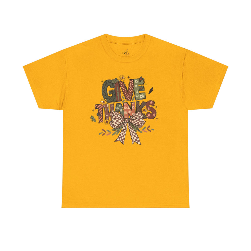 Give Thanks Tee Thanksgiving Graphic T-Shirt with Rustic Bow Design