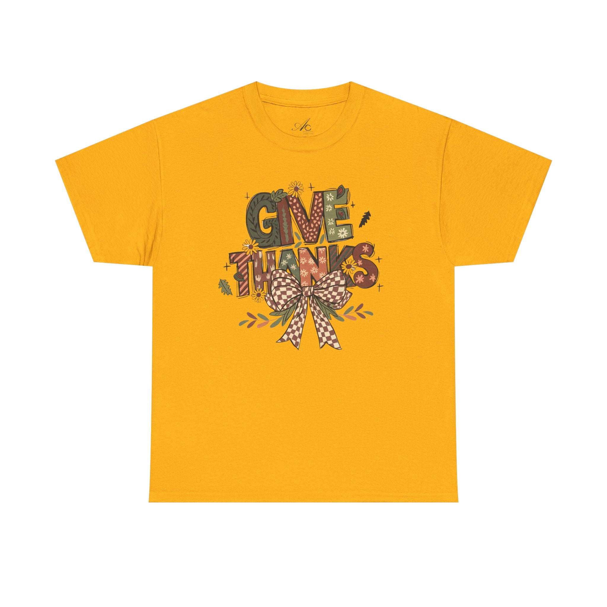 Give Thanks Tee Thanksgiving Graphic T-Shirt with Rustic Bow Design