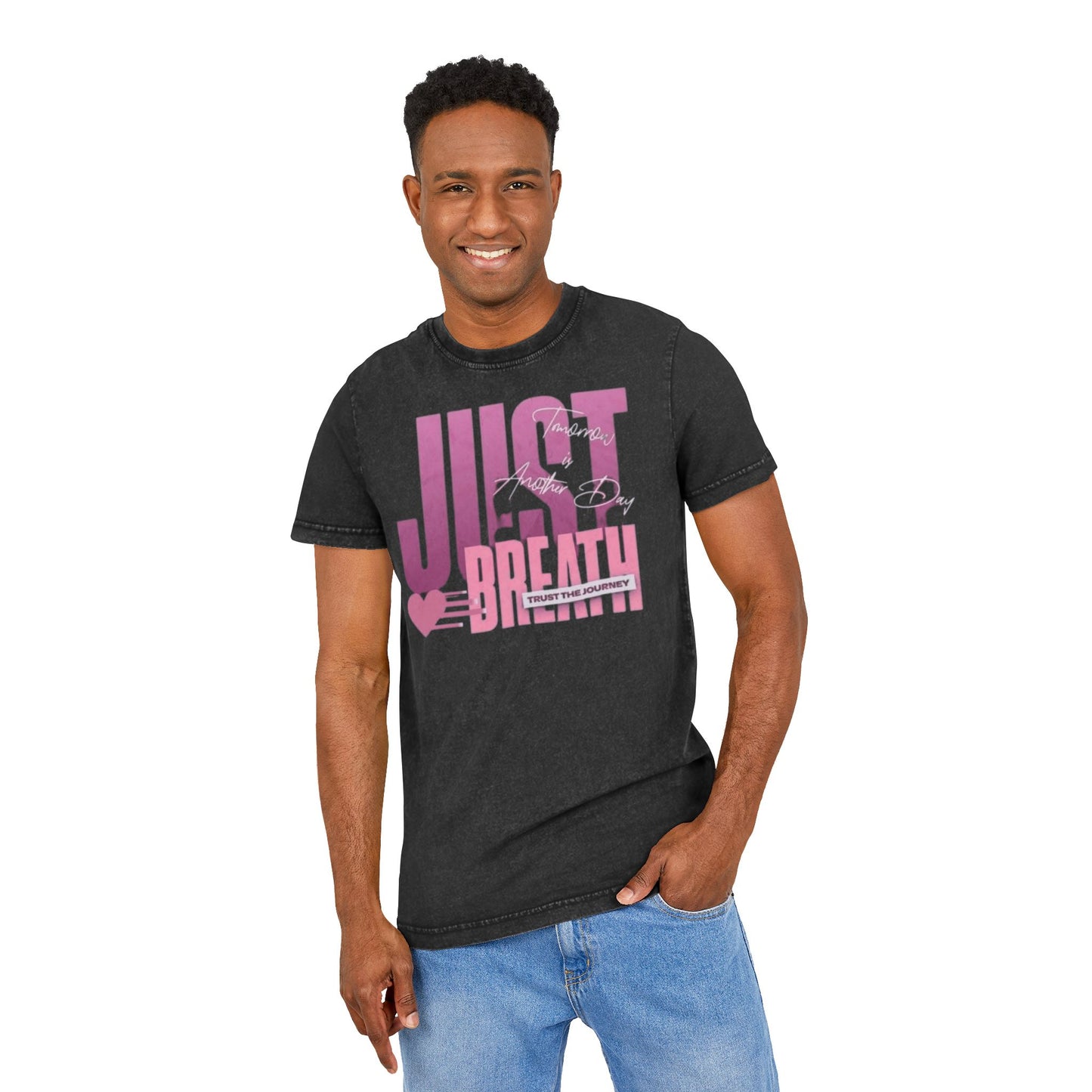 Just Breathe Acid-Wash Tee  Relaxed Pink Graphic T-Shirt