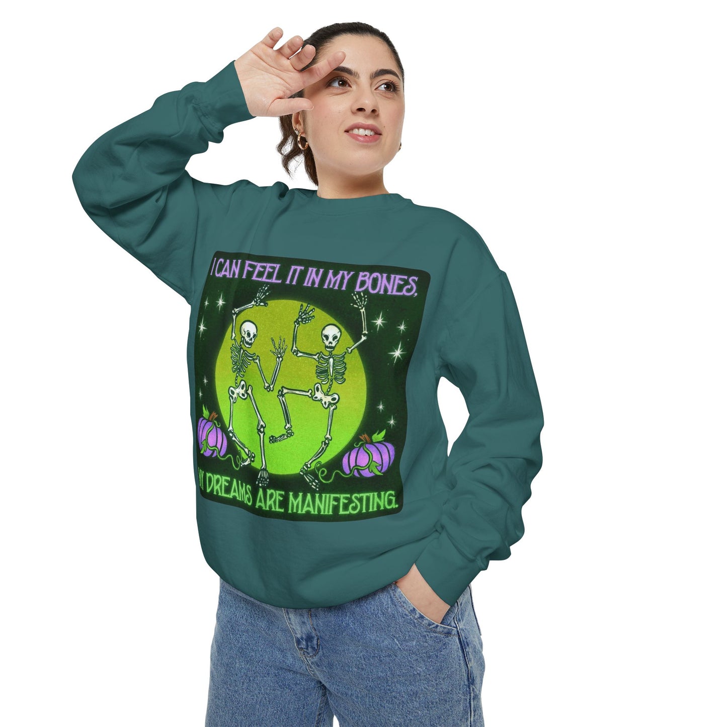 Spooky Manifesting Sweatshirt, Unisex Skeleton Pullover, Halloween Apparel, Cozy Fall Fashion, Casual Trendy Top, Unique Gift