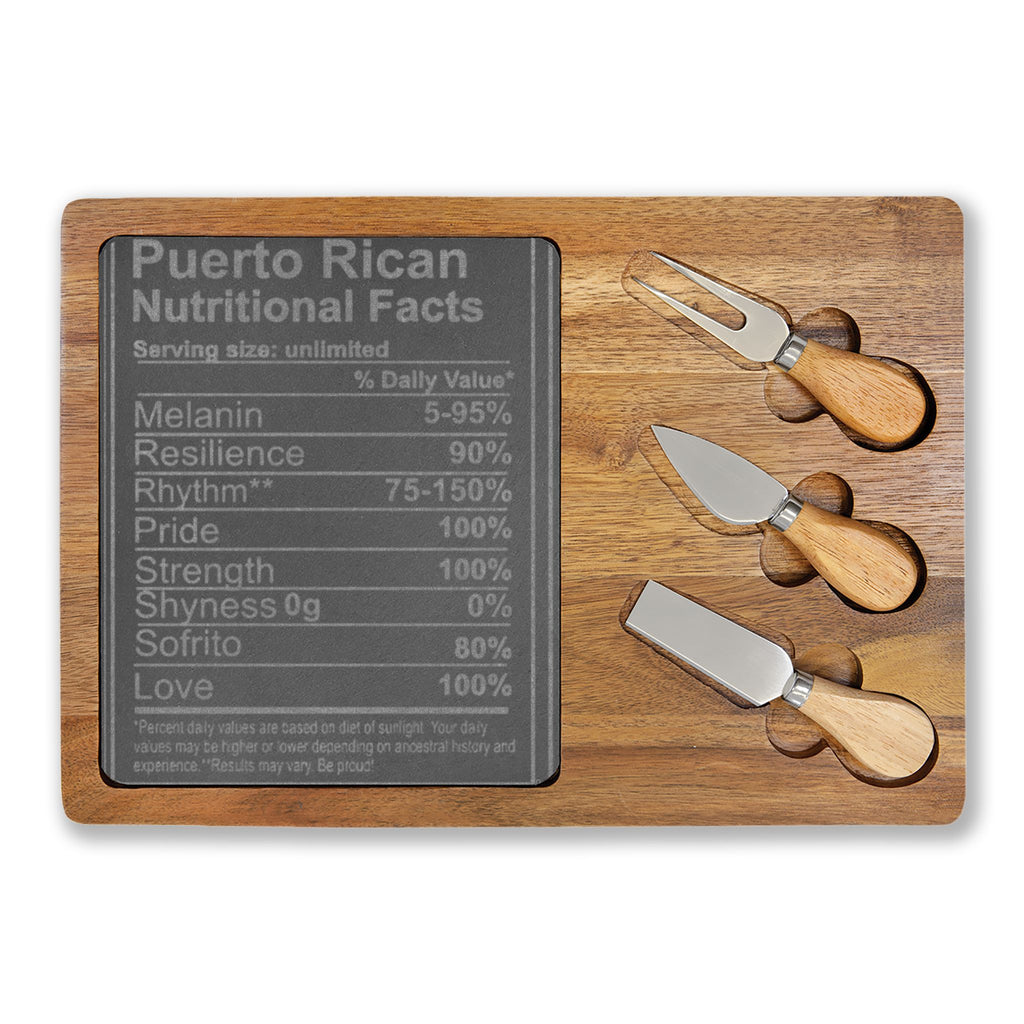 Puerto Rican Nutritional Facts Engraved Charcuterie Board