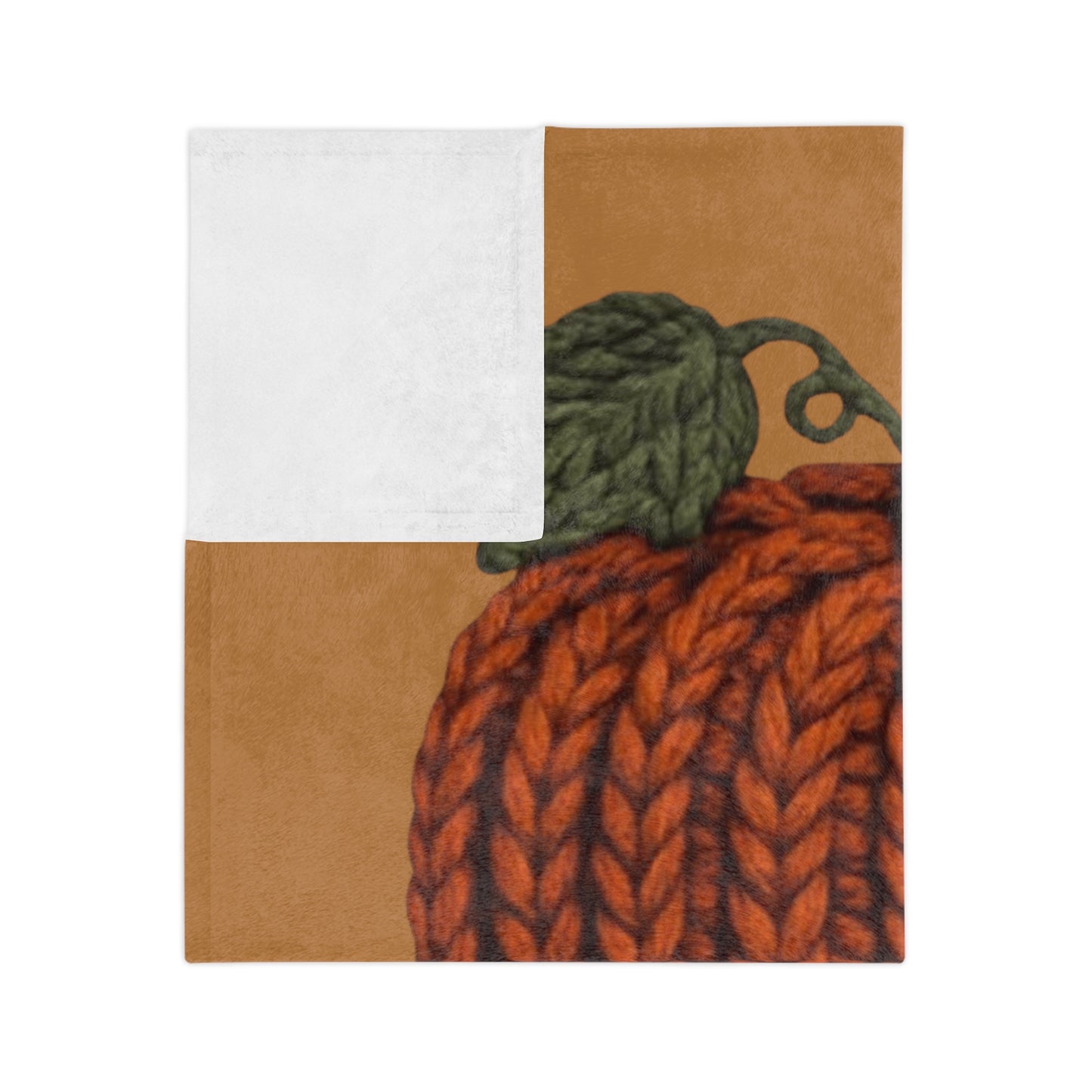 Holiday Christmas Blanket, Thankful Knit Pumpkin Velveteen Blanket