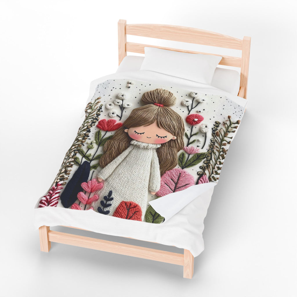 Plush Blanket — Cozy Girl in Floral Meadow Velveteen Throw