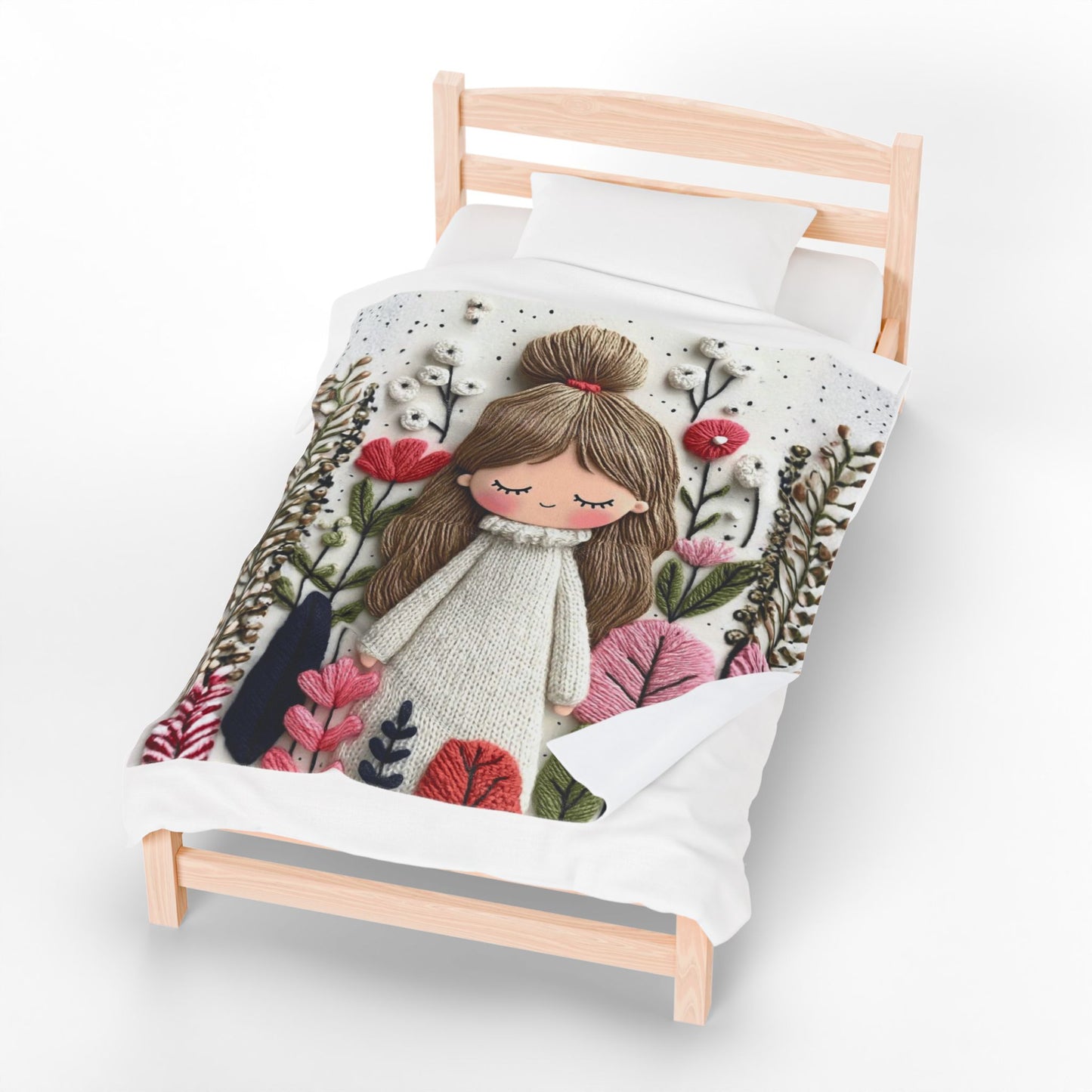 Plush Blanket — Cozy Girl in Floral Meadow Velveteen Throw