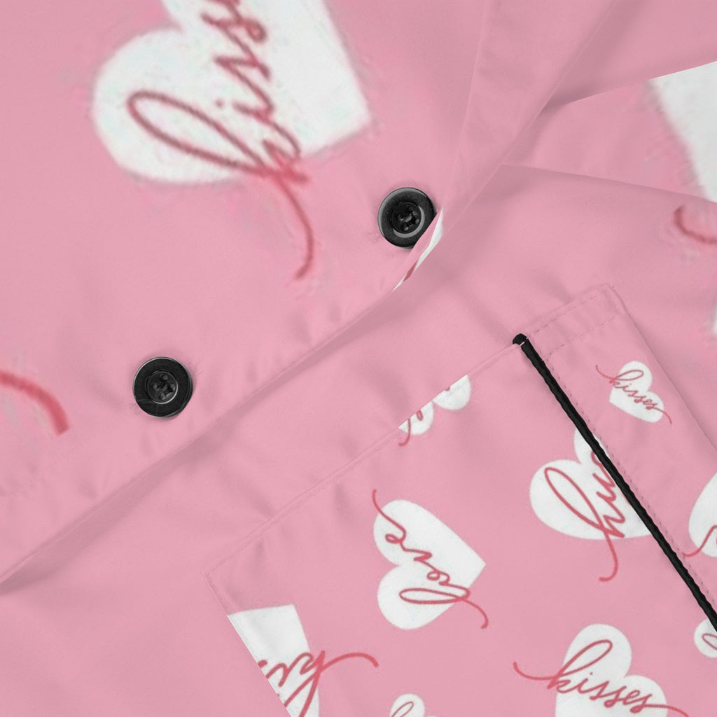 Pink Satin Pajama Set — Heart & 'Love' All-Over Print