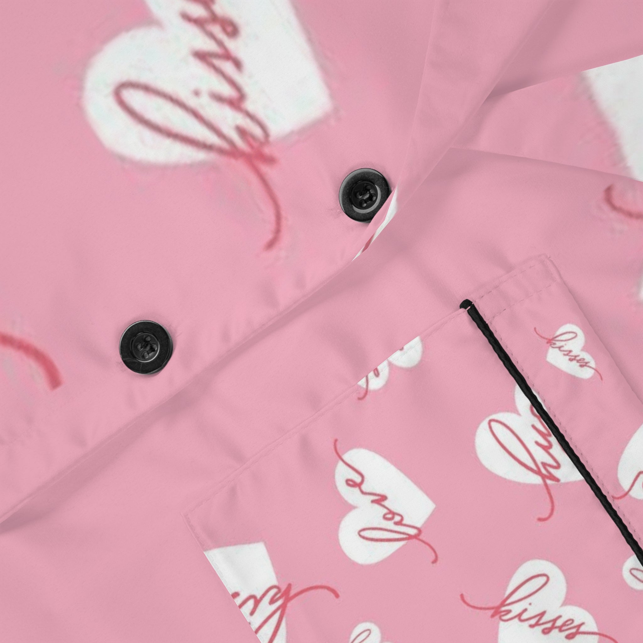 Pink Satin Pajama Set — Heart & 'Love' All-Over Print