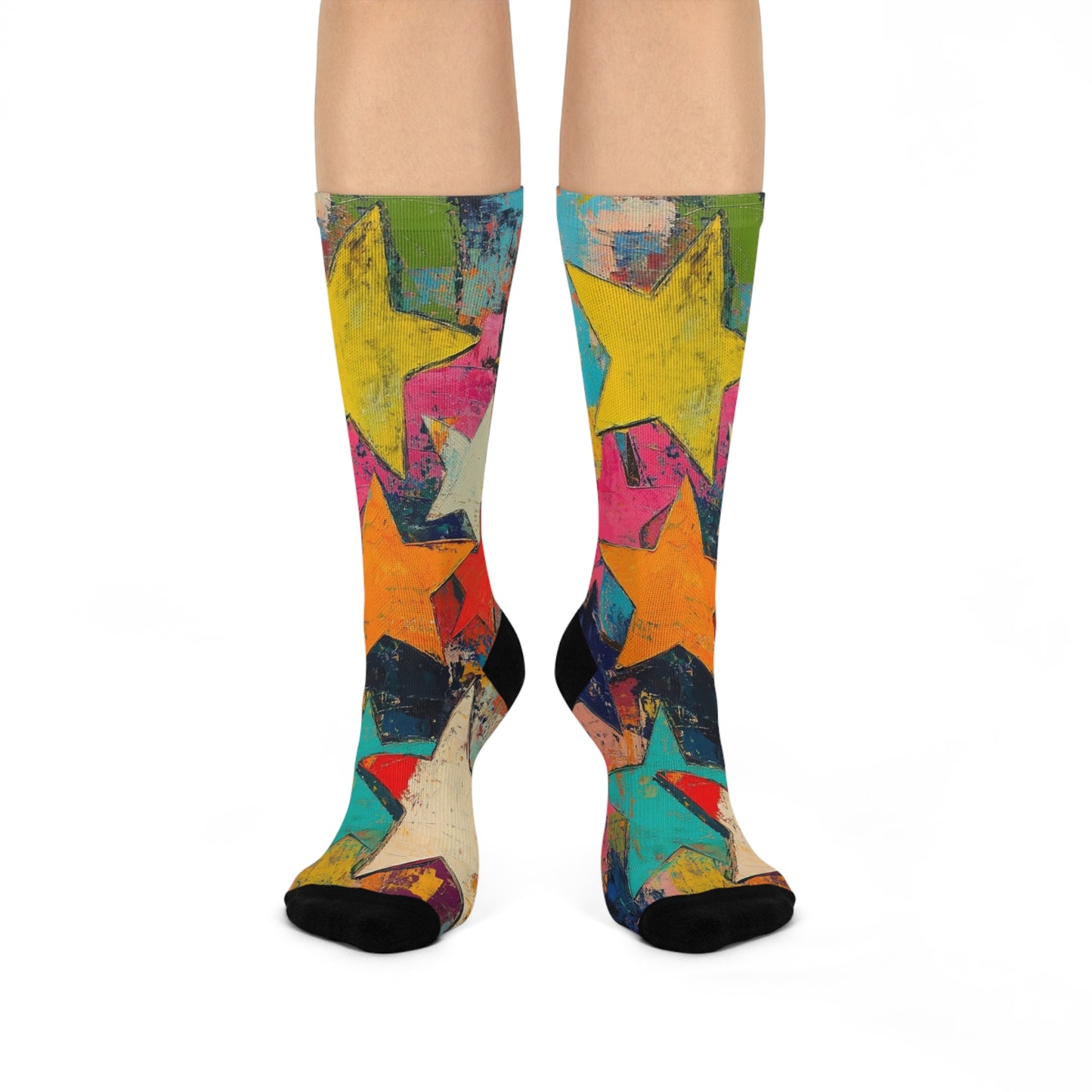 Colorful Star Crew Socks — Vibrant Abstract Stars Cushioned Crew Socks