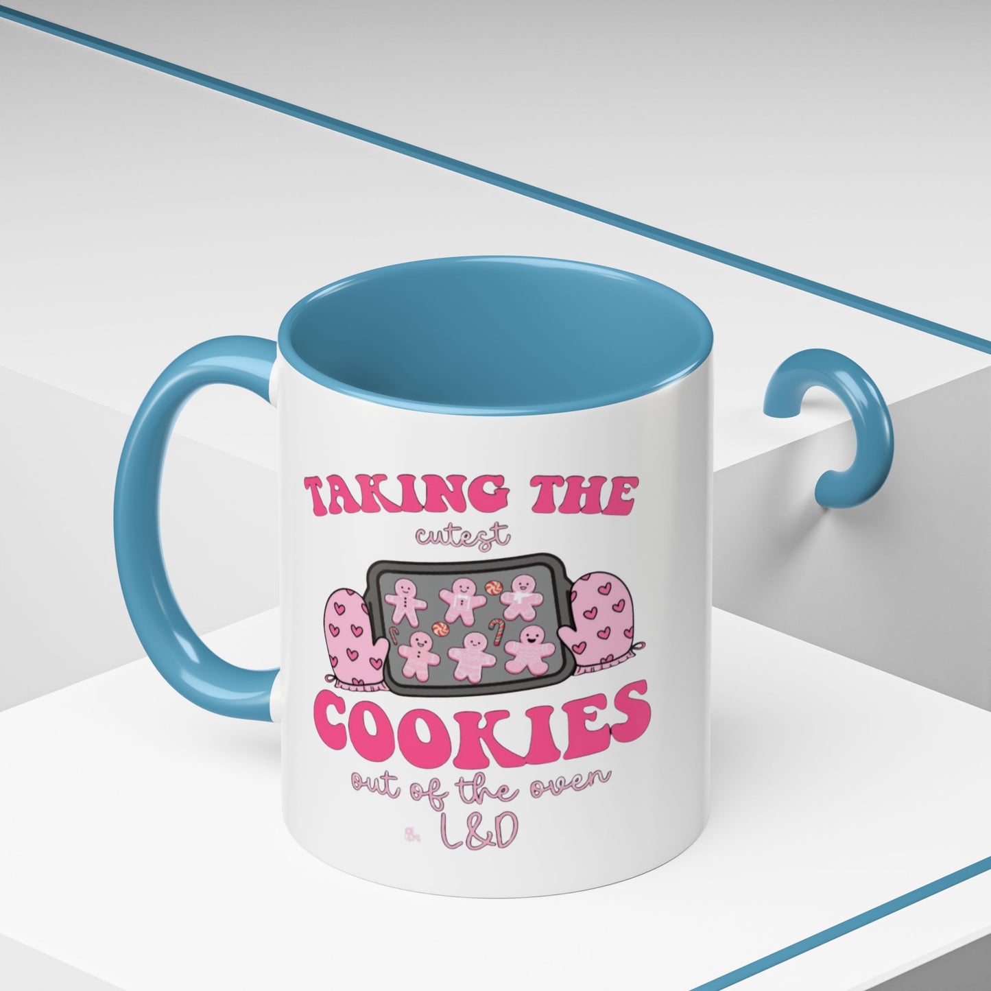 Accent Coffee Mug — "Taking the Cookies" Cute Pink Baking Design Coffee Cup for Fun Celebrations