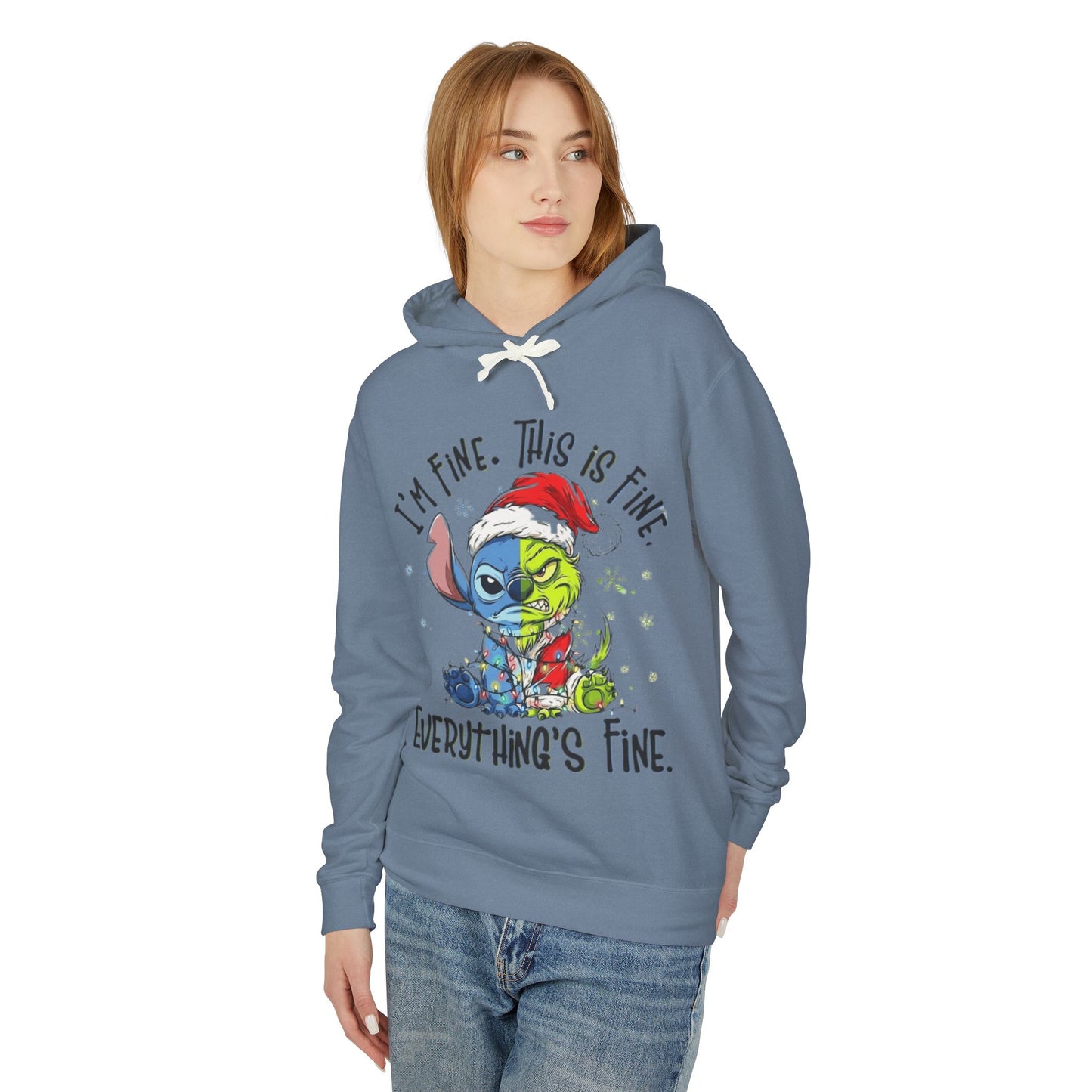 I'm Fine This Is Fine Hoodie  Funny Christmas Stitch Pullover Cartoon Christmas T-shirts and Sweaters